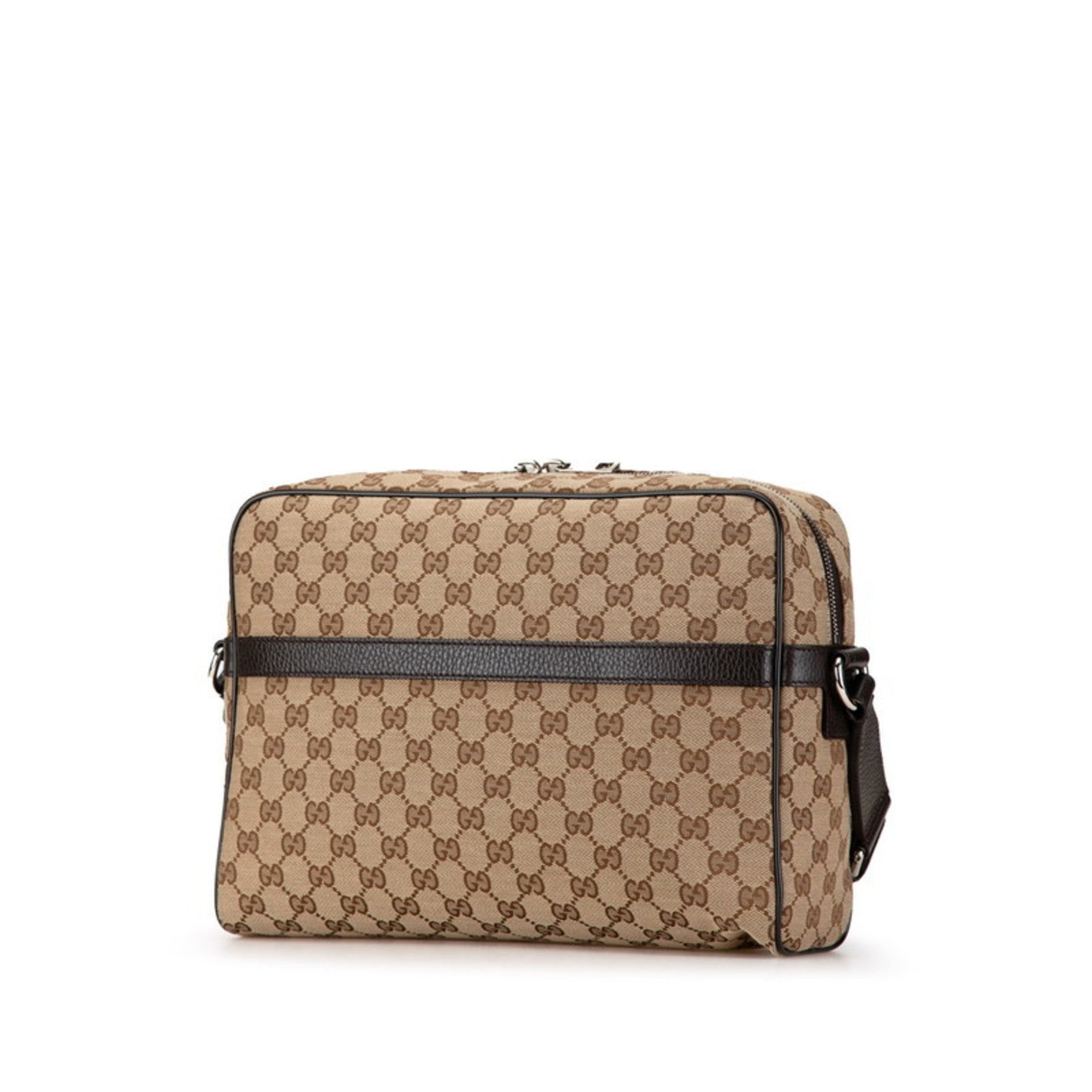Gucci GG Canvas Shoulder Bag Beige Brown Leather