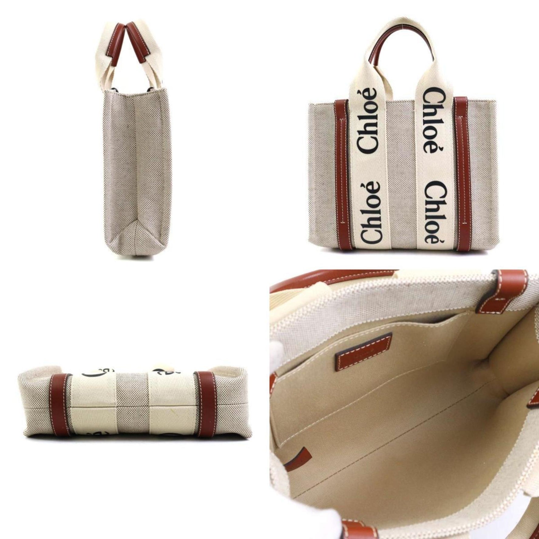 Chloé Chloe Woody Small Canvas Handbag Beige Brown