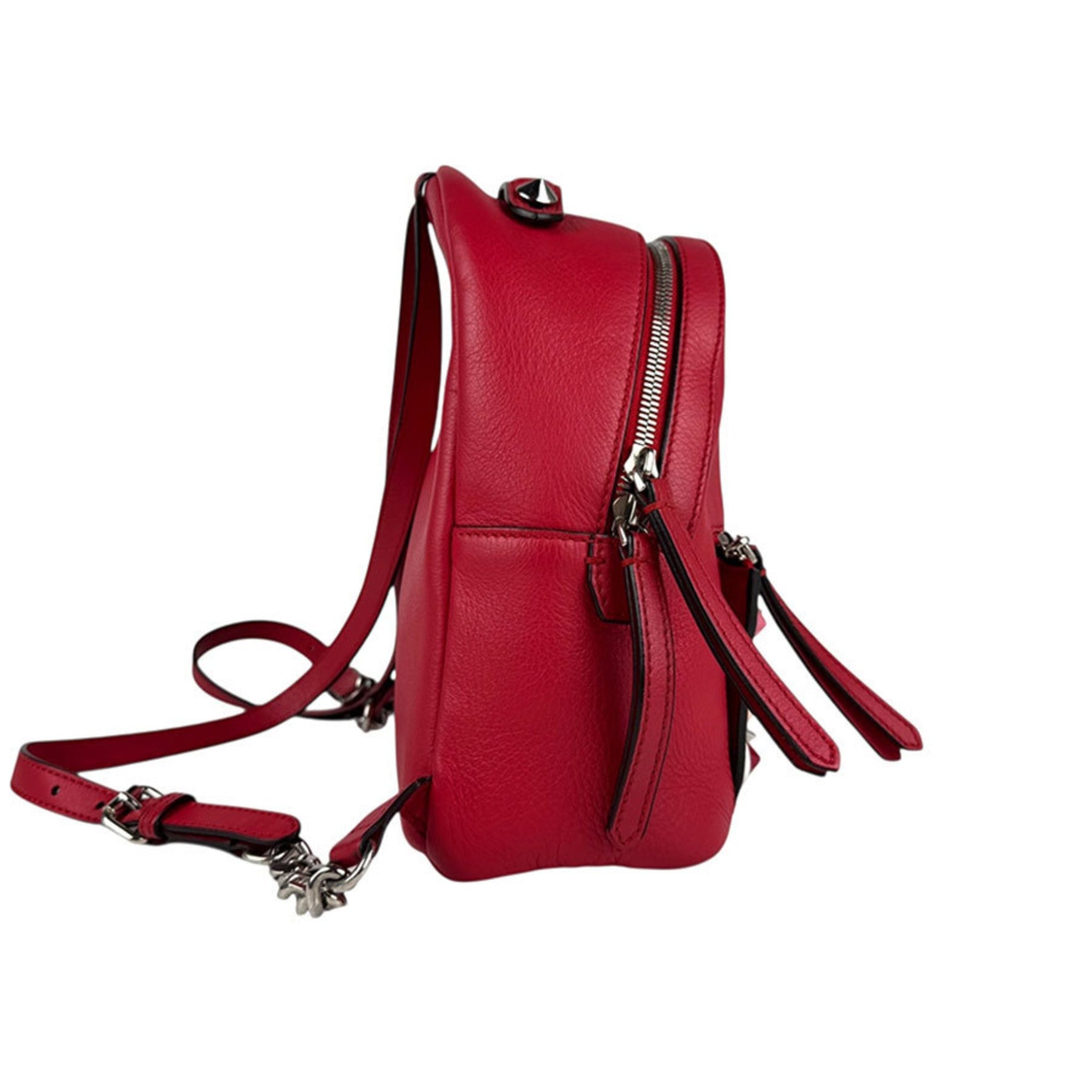 FENDI Backpack Multi-Stud Leather Metal Red Multicolor