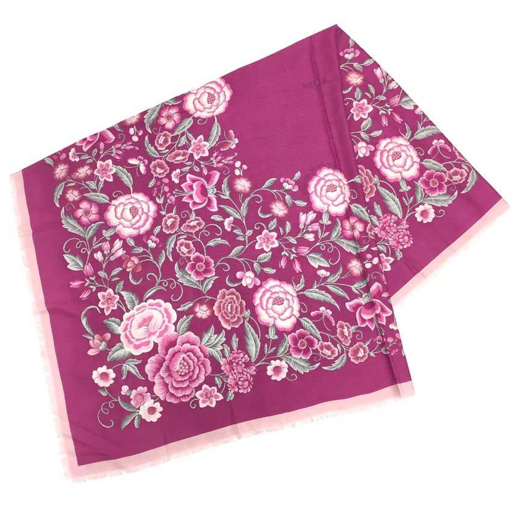 LOEWE Flower pattern large stole shawl 918.03.006 Pink cashmere silk
