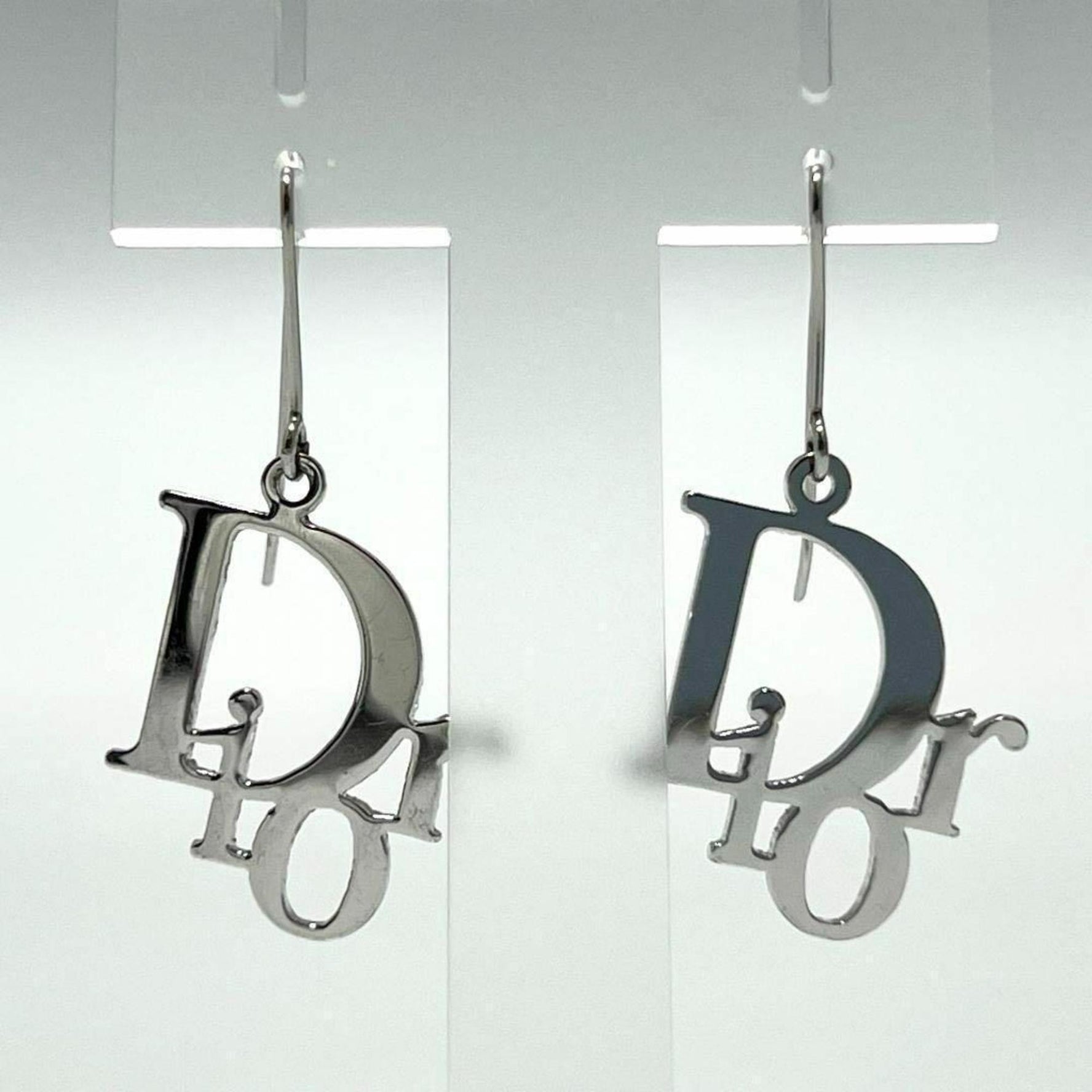 Christian Dior Hook Earrings Logo Silver