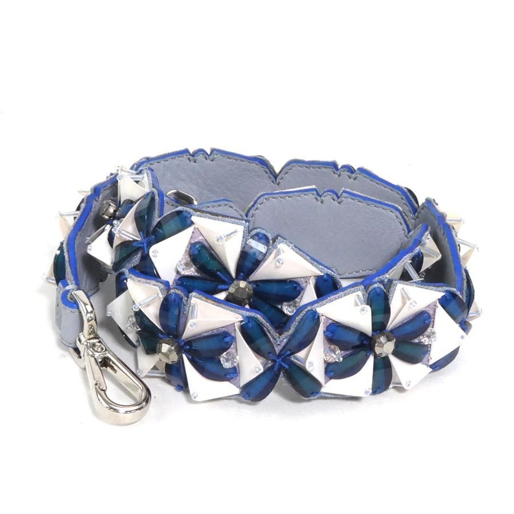 FENDI Shoulder Strap Leather Plastic Blue x White