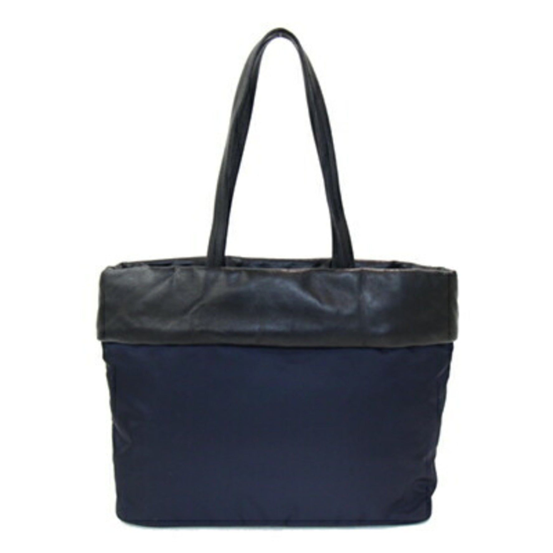 Prada Tote Bag Navy Black Nylon Leather Shoulder