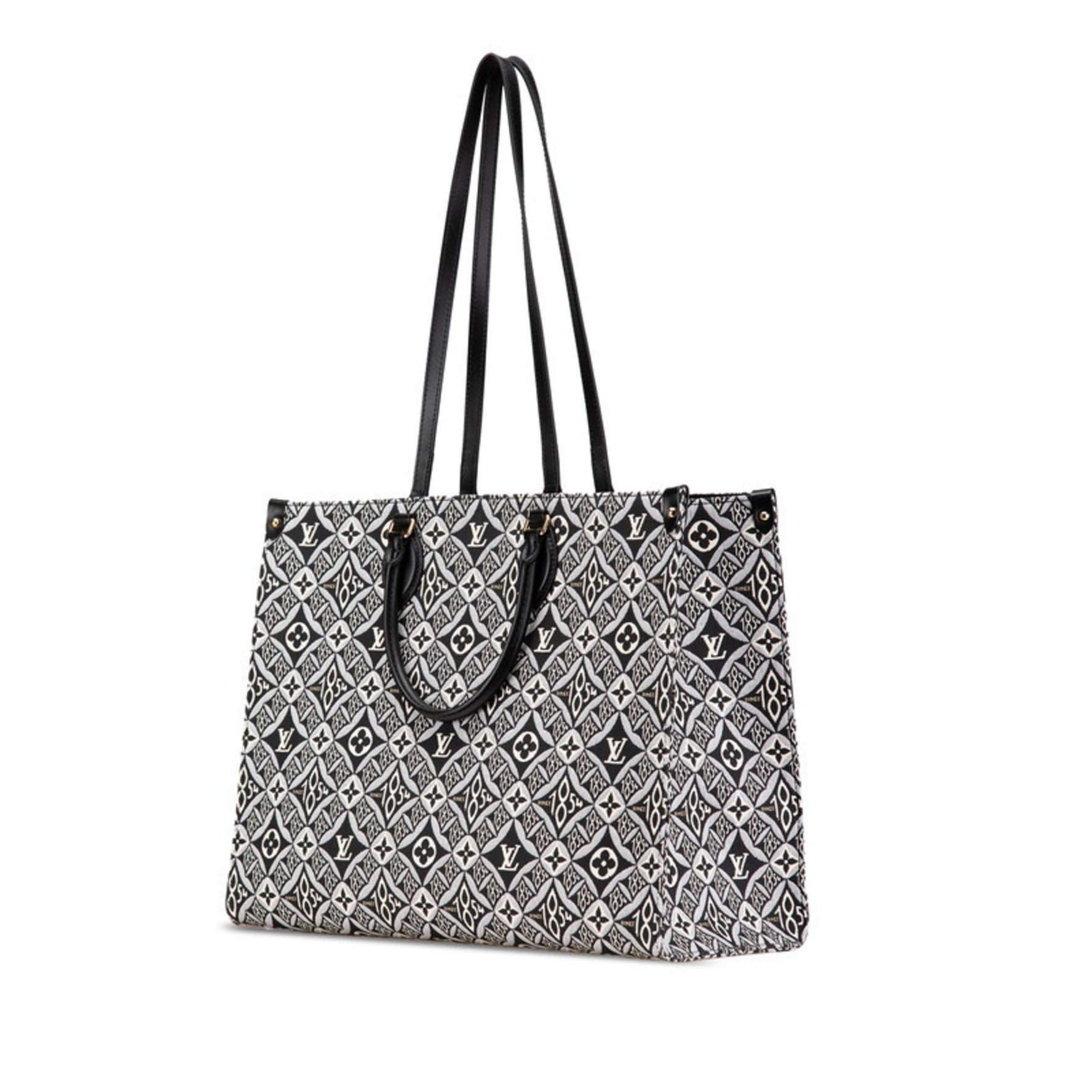 Louis Vuitton Monogram On the Go GM Handbag Tote Bag Black White Blue Canvas Leather