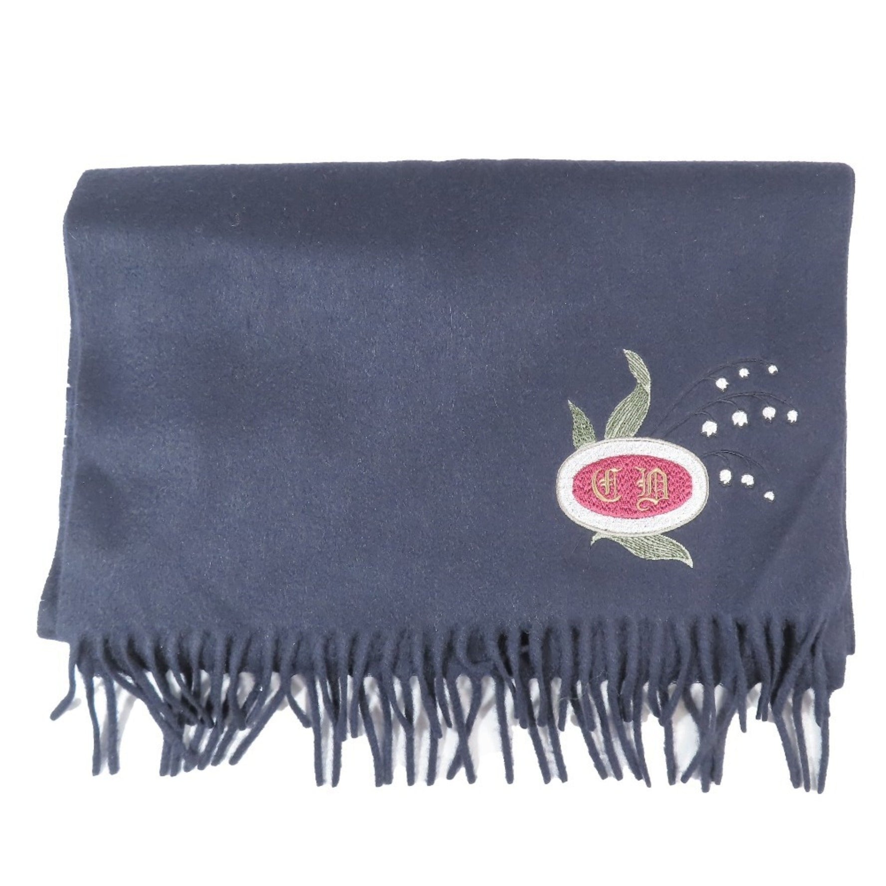 Christian Dior Dior scarf, stole, 100% cashmere, fringe, CD logo, lily of the valley embroidery