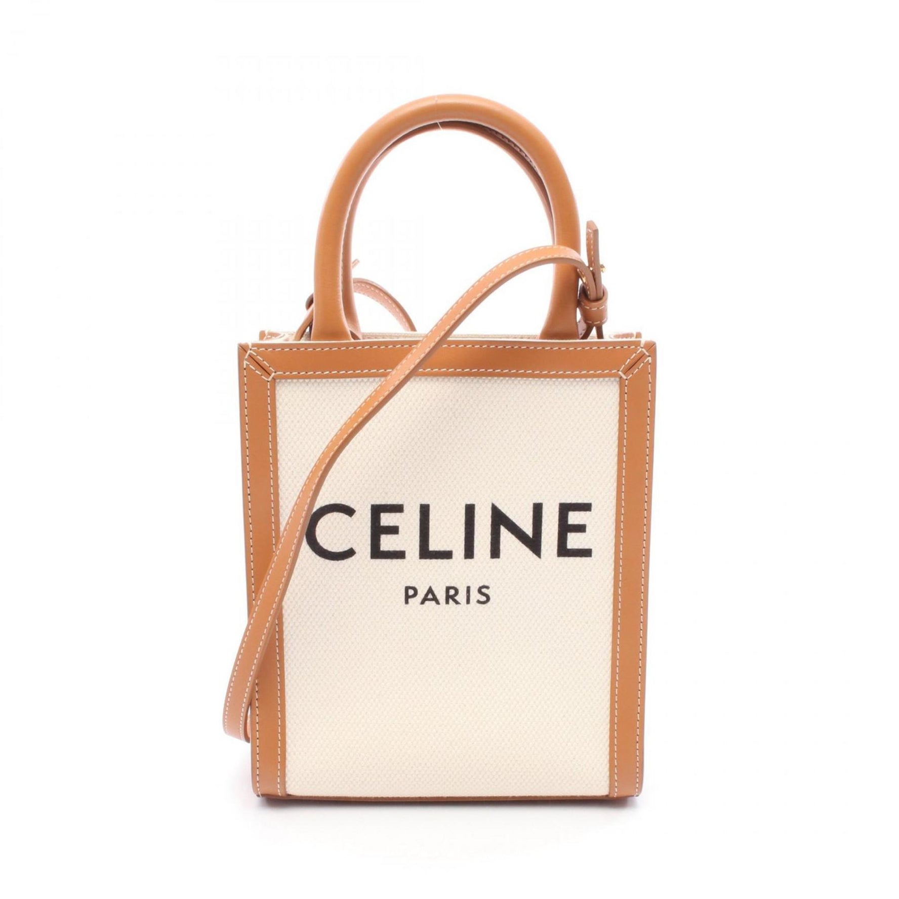 Celine Mini Vertical Cabas Handbag, Canvas and Leather, Ivory Brown