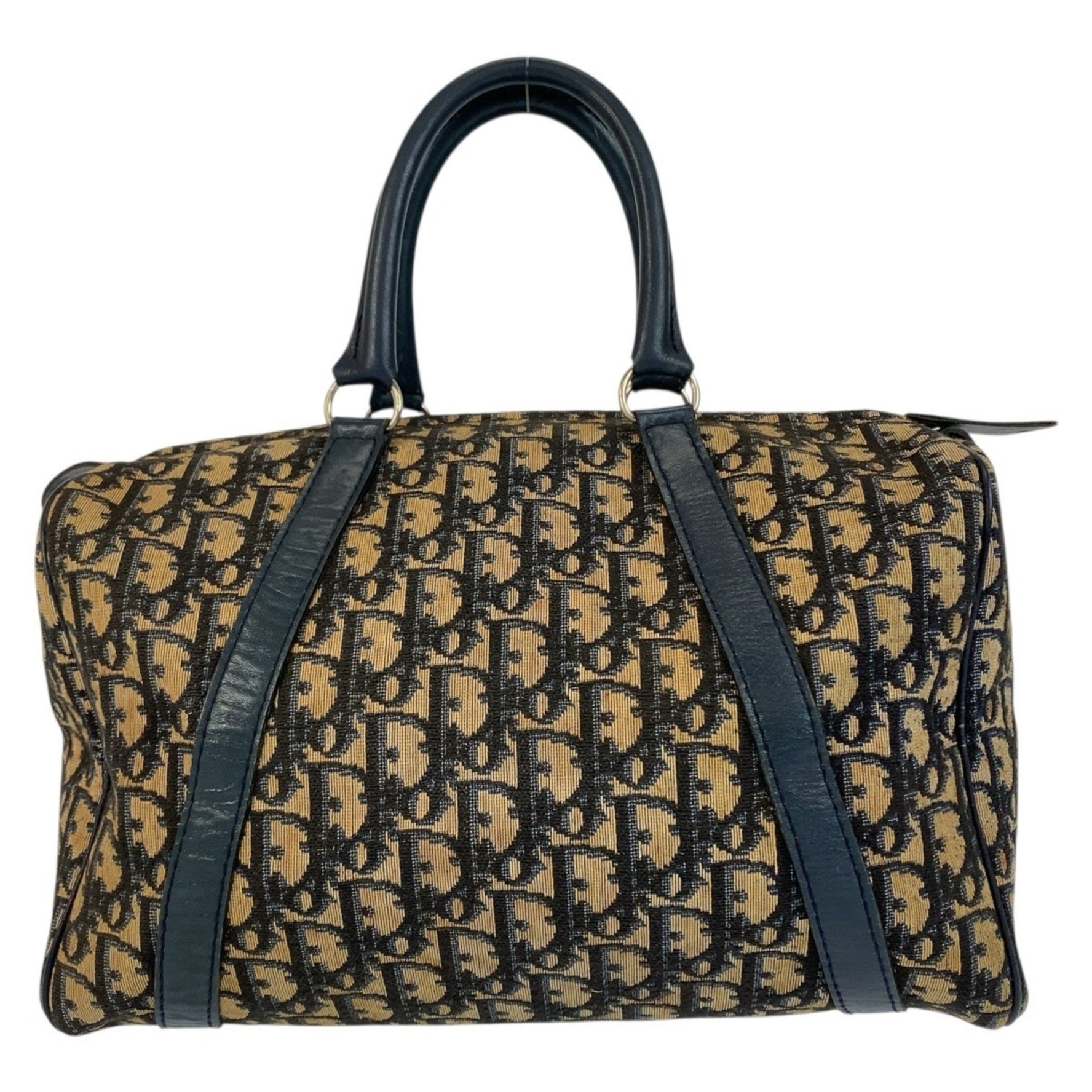 Christian Dior Trotter navy/beige canvas/leather handbag/Boston bag with silver hardware