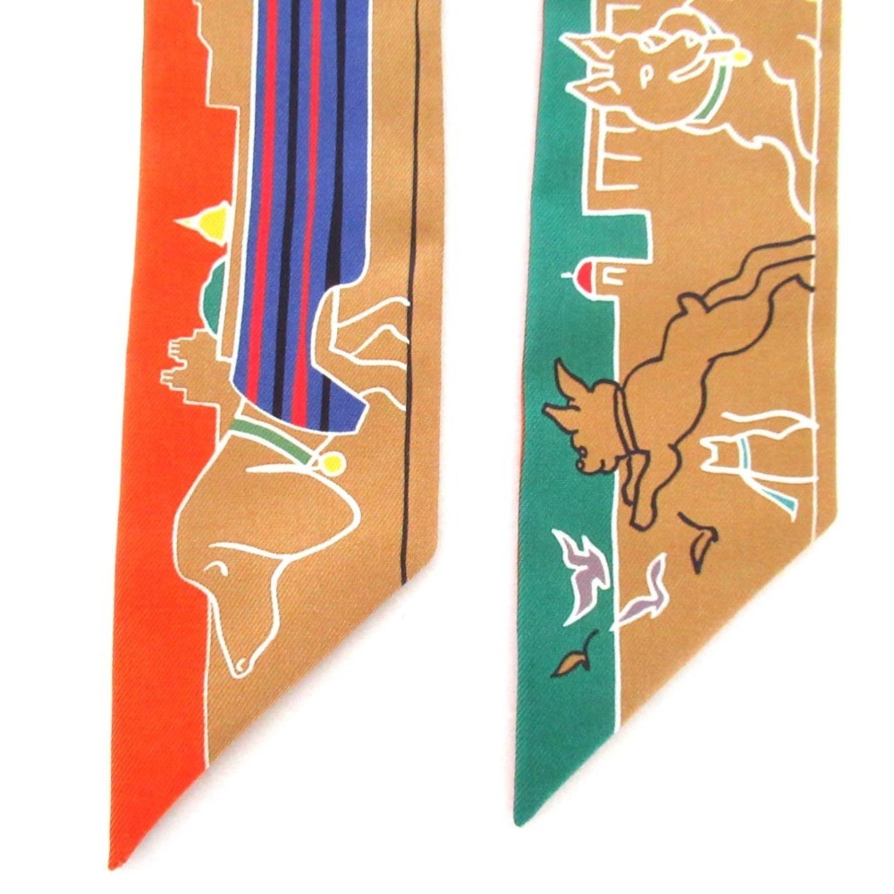 HERMES Les Chiens Parisiens Parisian Dog Silk Twilly Scarf/Muffler, Beige