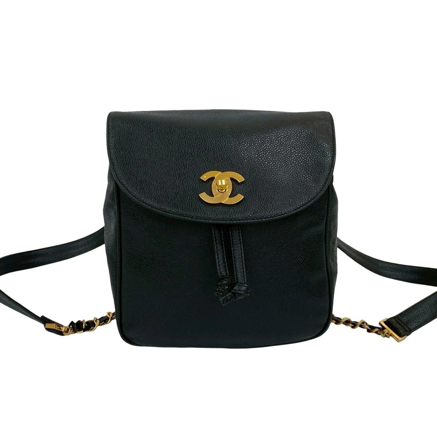 CHANEL Coco Mark Caviar Leather Mini Backpack with Chain, 728-4