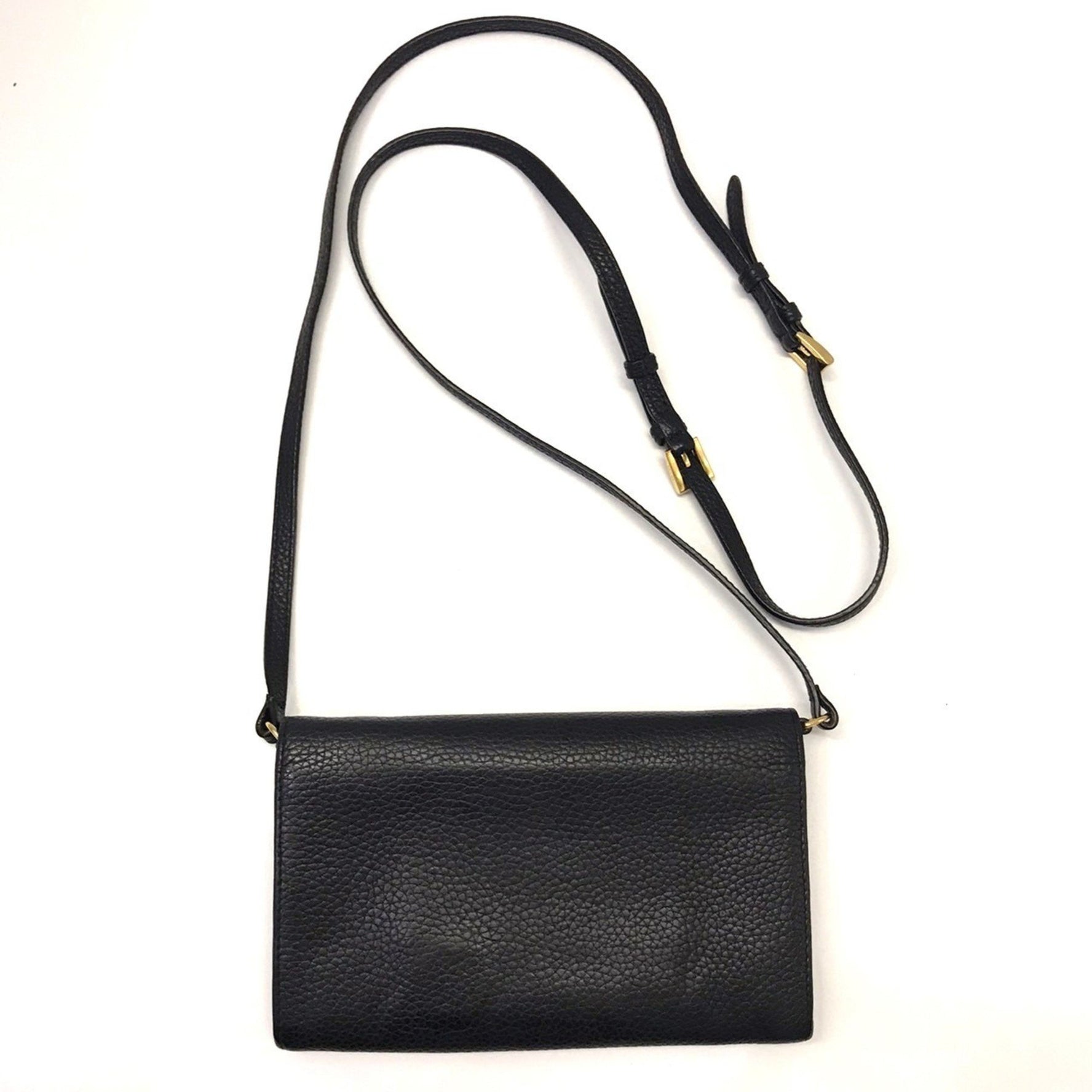 Prada Shoulder Wallet Vitello Dino Leather Long Gold Ladies