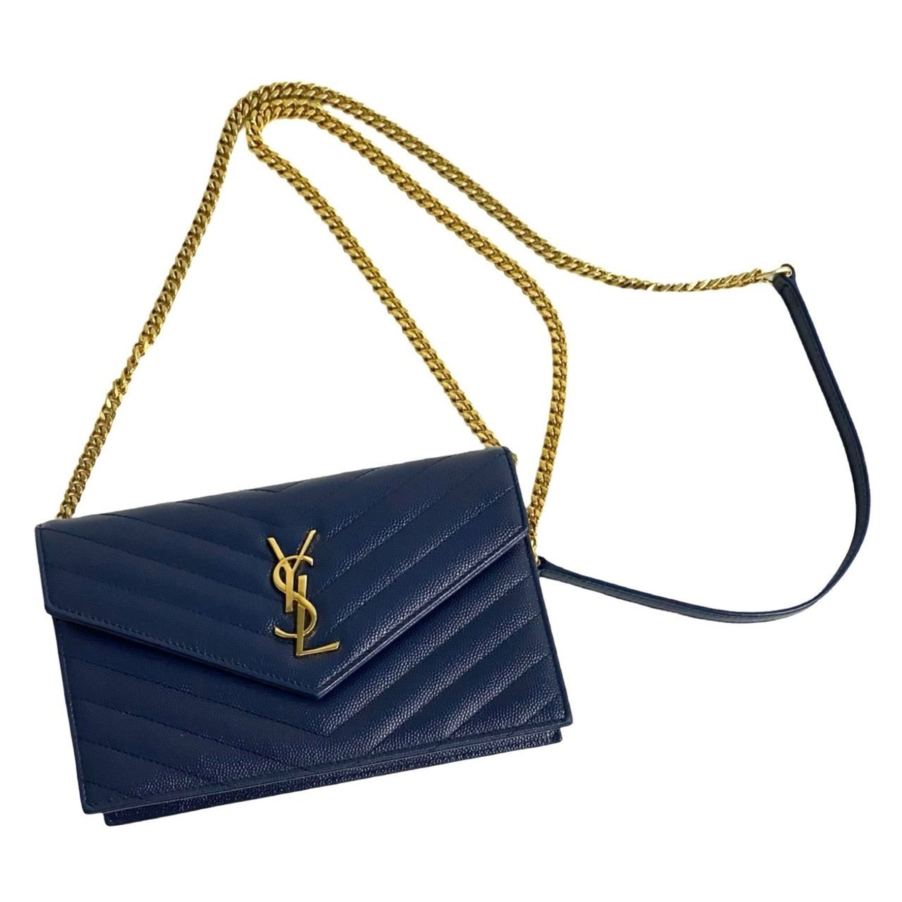 Saint Laurent Envelope Wallet Bag with YSL Logo and Leather Chain Shoulder in