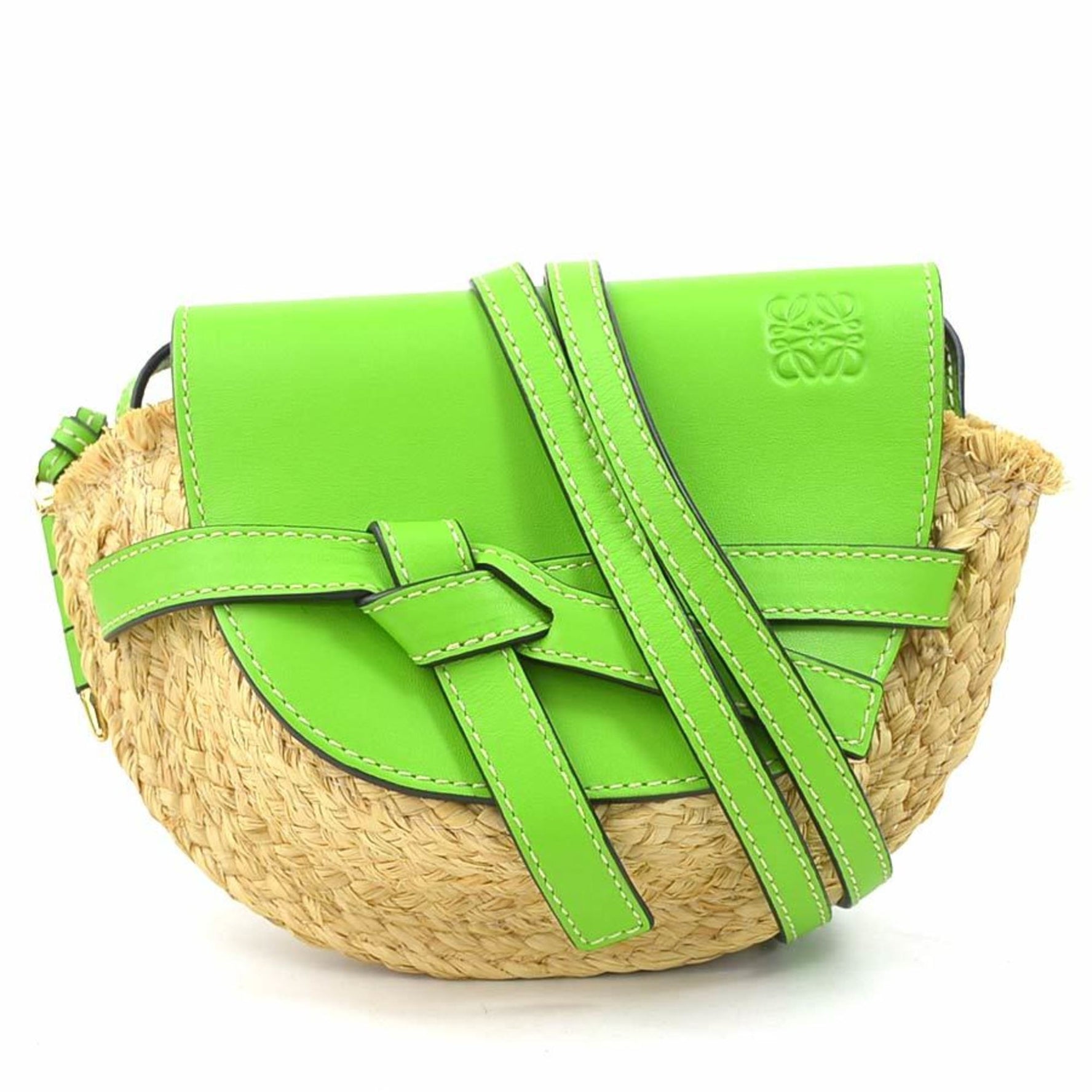 LOEWE Shoulder Bag Mini Gate Raffia Leather Natural Light Green