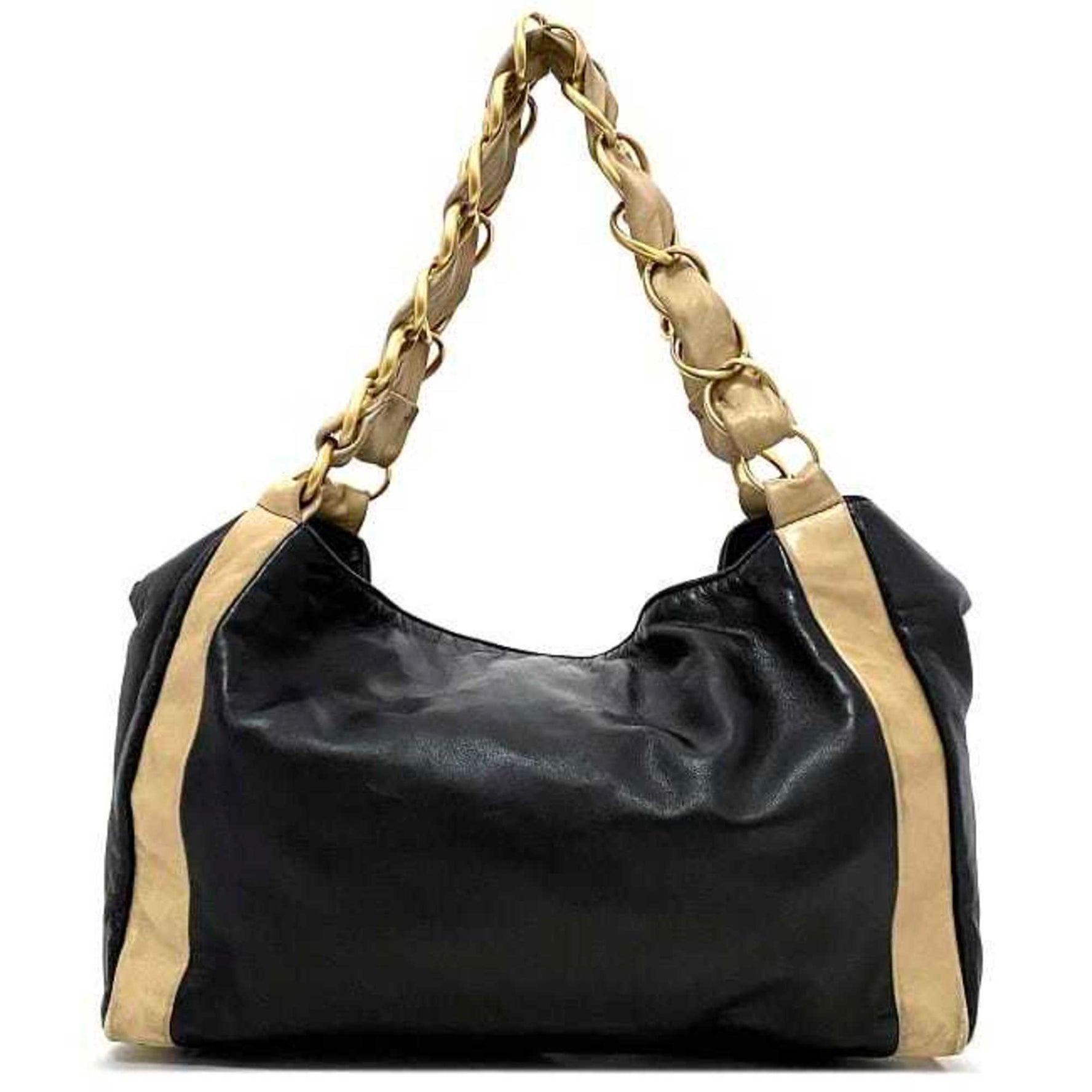 Chanel Chain Tote Bag Black Beige Gold Cocomark Leather Lambskin Big Soft