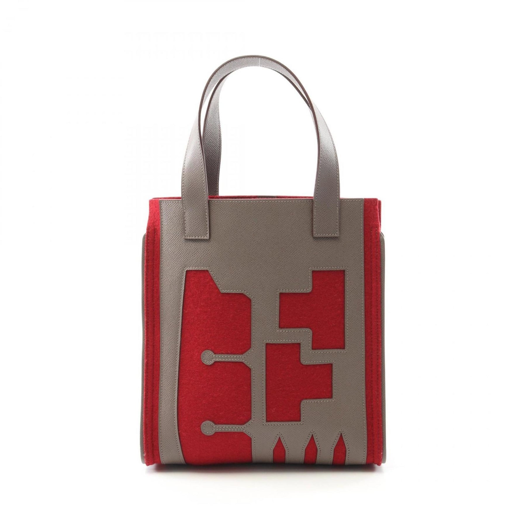 Hermes Hermès Petit H Etoupe Tote Bag, Epsom Felt, Brown and Red