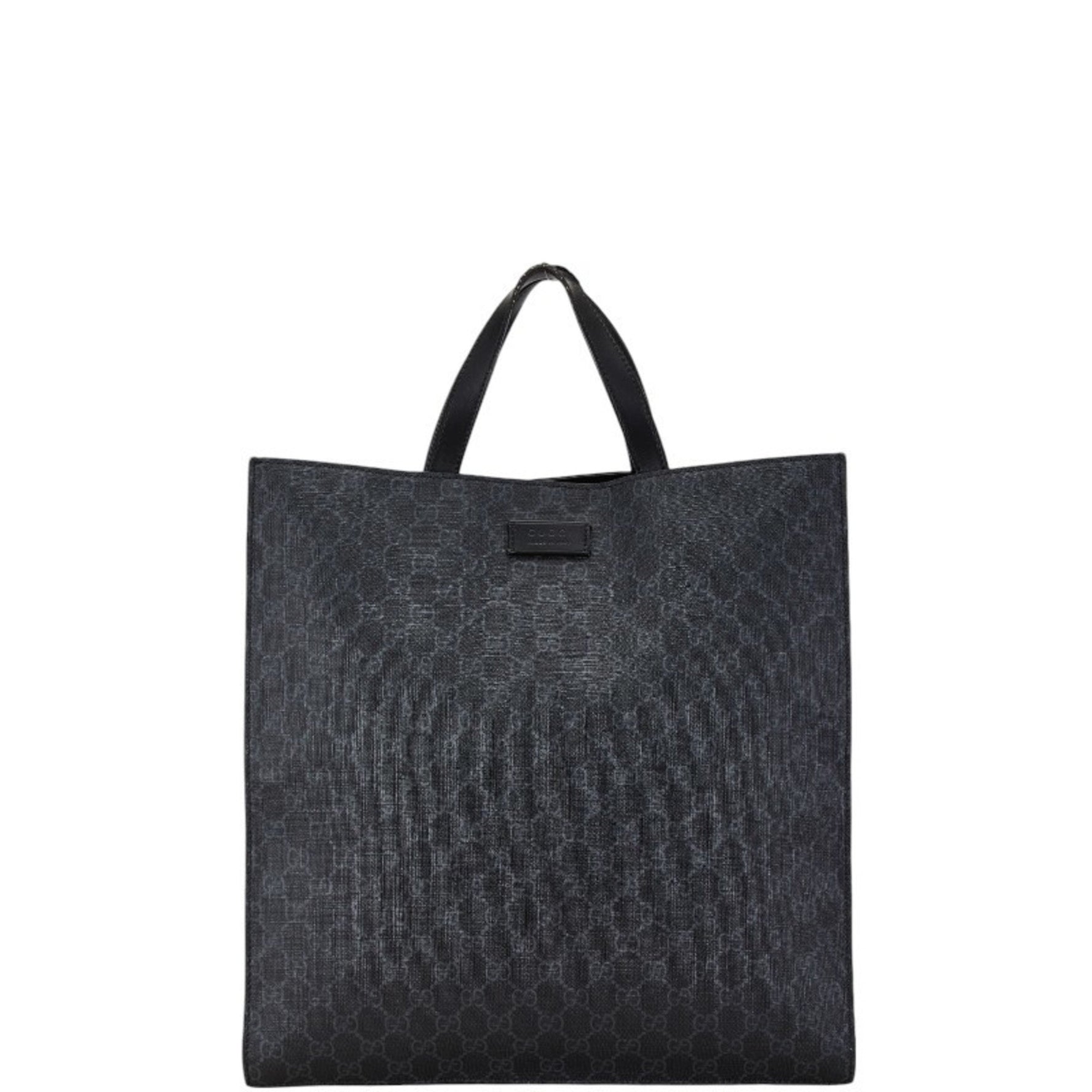Gucci GG Supreme Handbag Tote Bag Grey Black PVC Leather