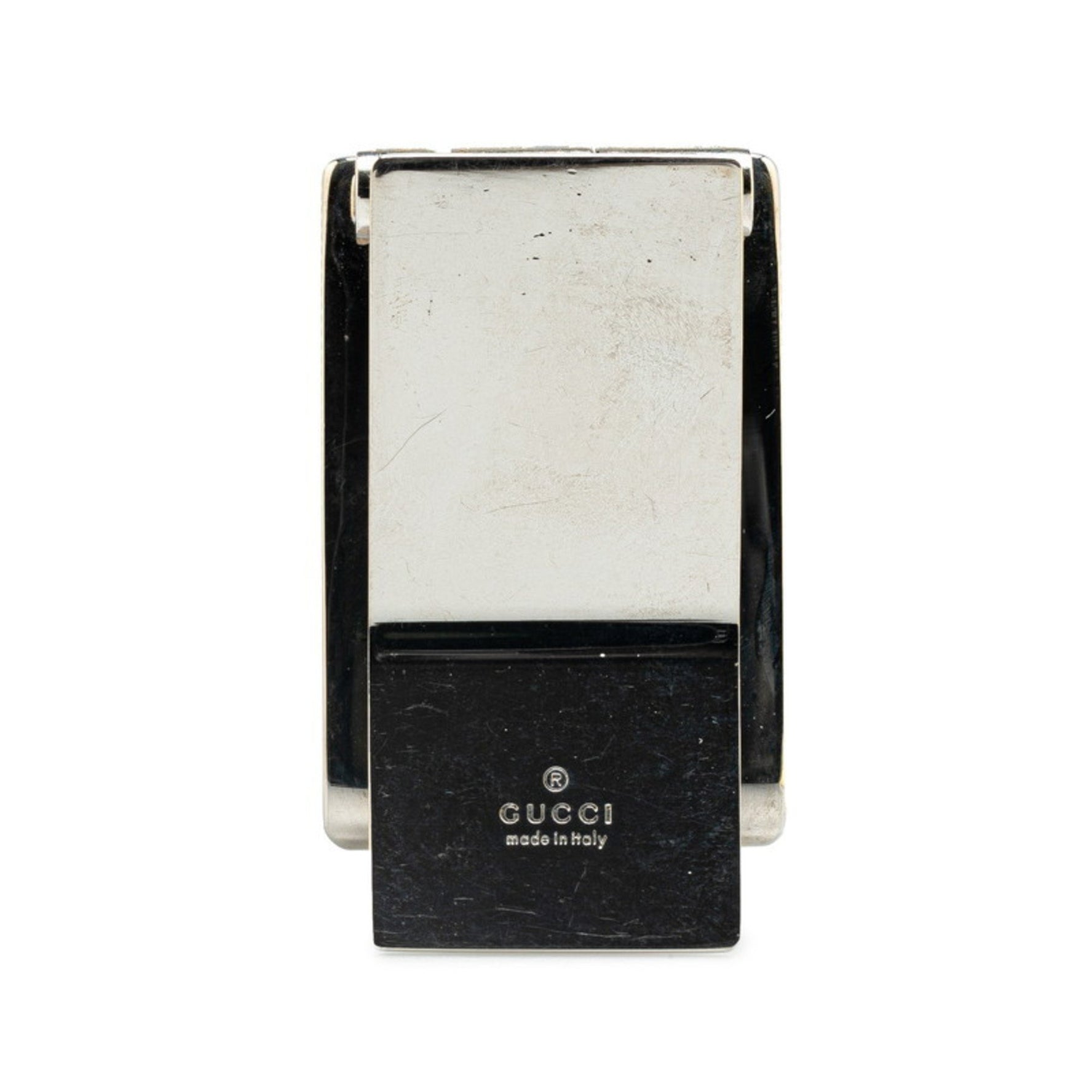 Gucci GG Money Clip Black Silver Metal Leather