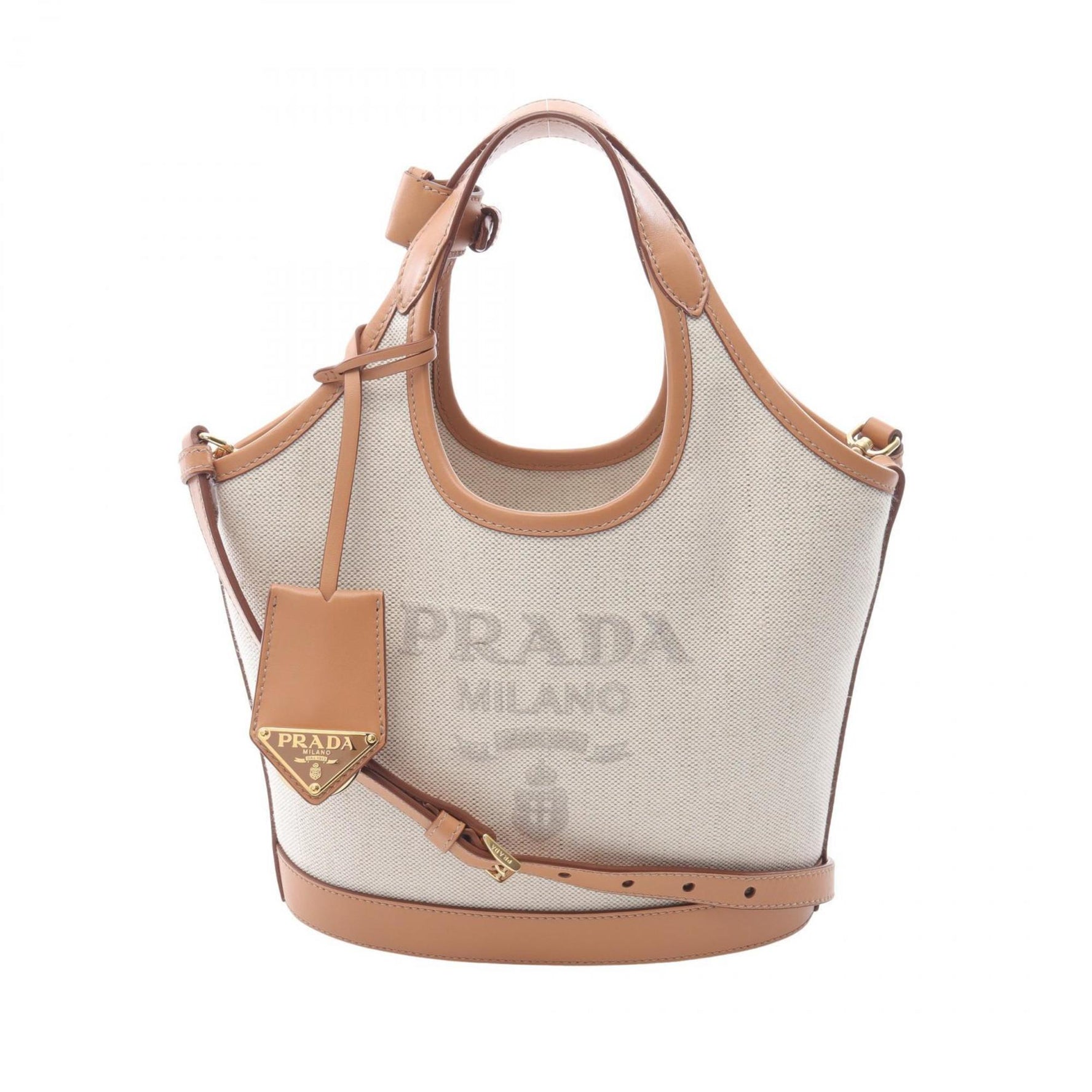 PRADA Handbag Canvas Leather White Beige