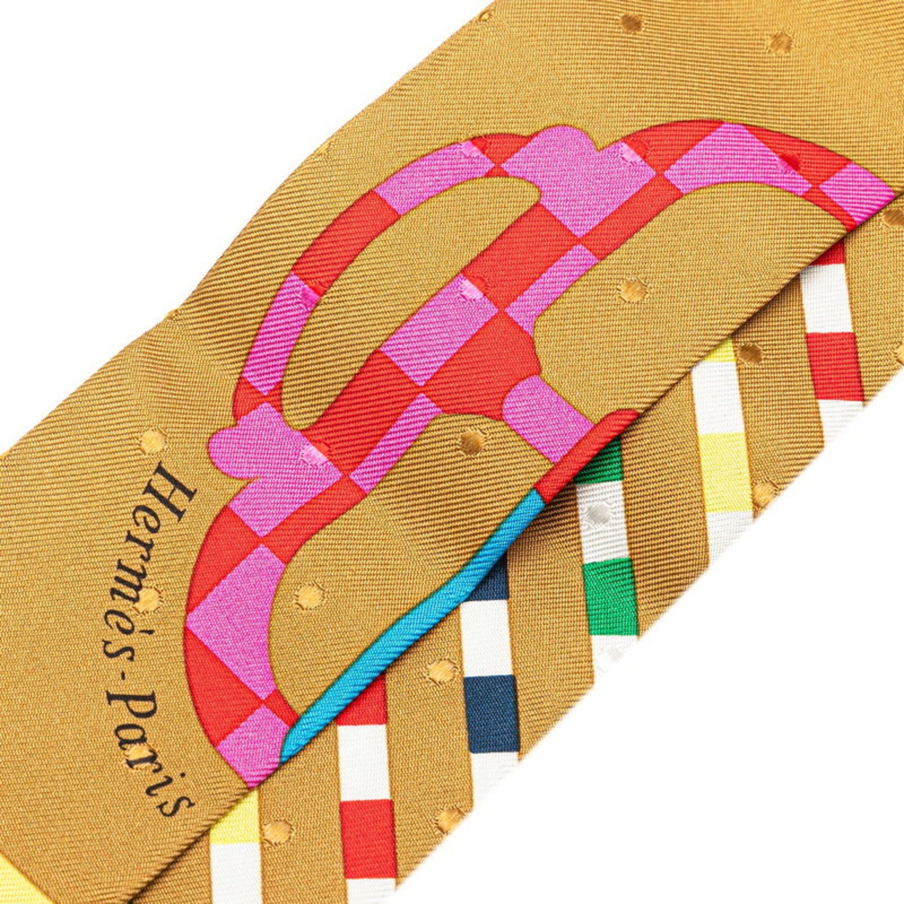 Hermes Hermès Twilly Bouclerie Moderne Modern Buckle Scarf, Gold and Multicolor Silk