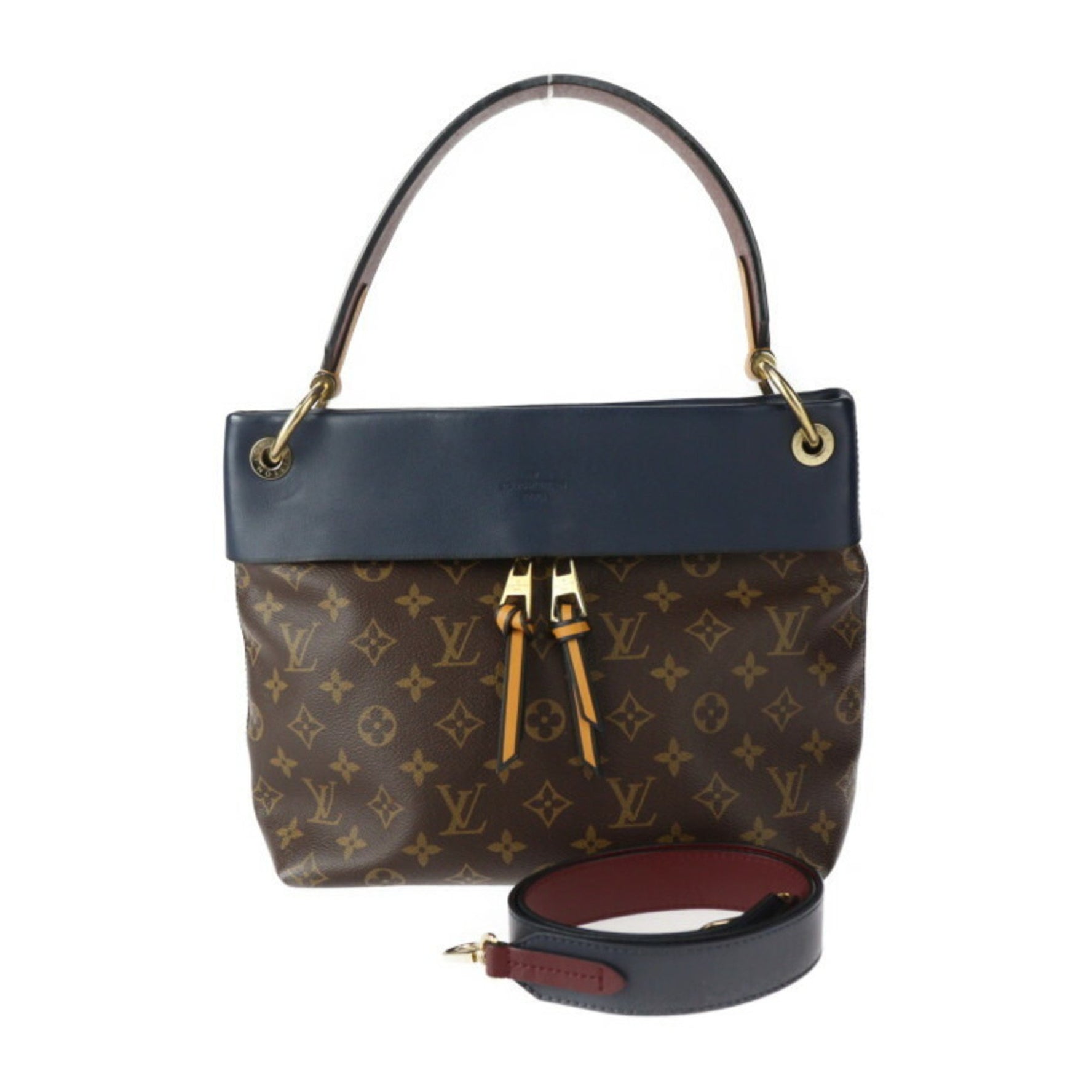 Louis Vuitton Tuileries Besas Monogram Handbag Calf Leather Brown Marine Bordeaux Shoulder Bag Navy