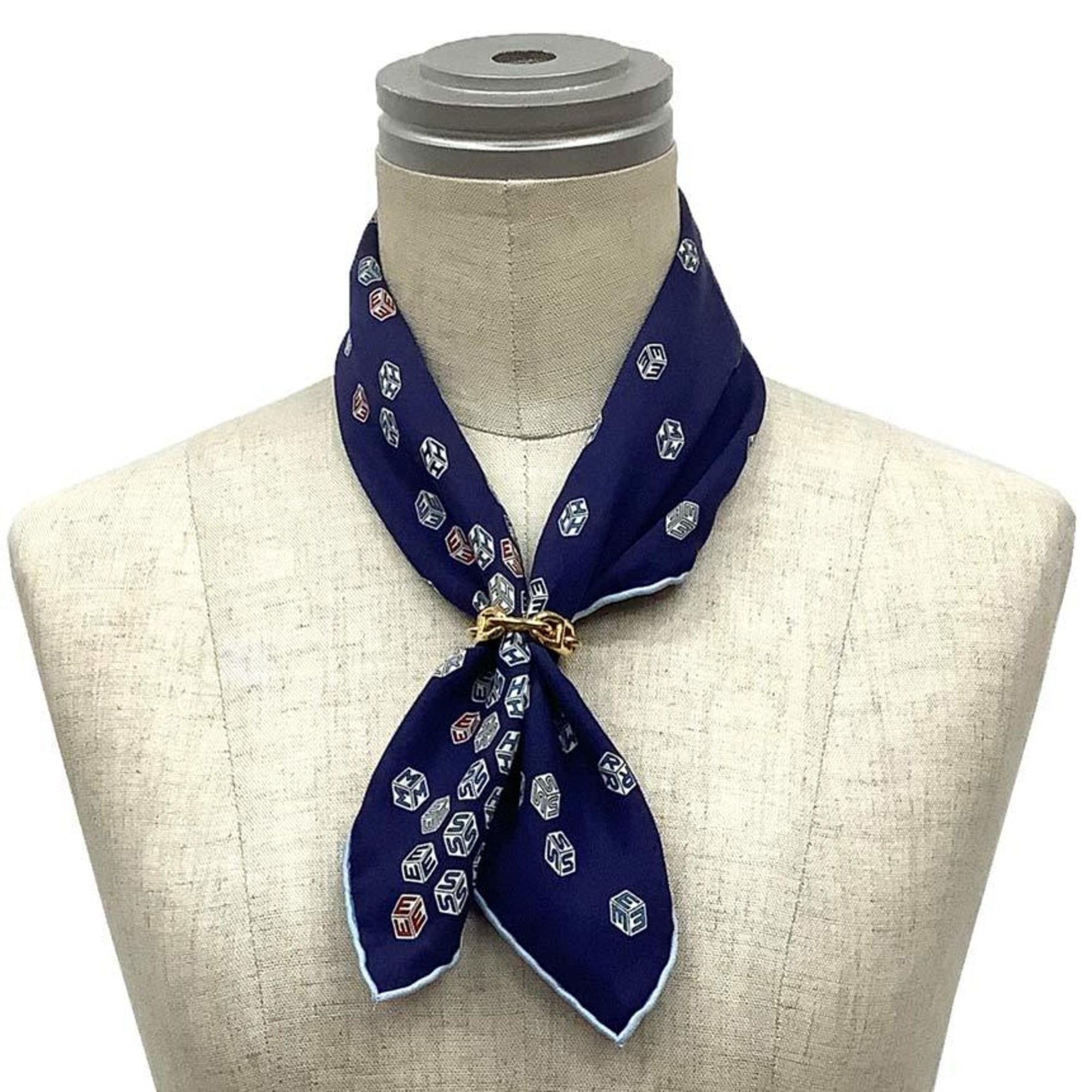 Hermes Hermès Petit Carré 40 Pocket Square Scarf/Muffler, POCHETTE TWILL, Dice Pattern, 100% Silk, Blue, Neckerchief/Bandana, Men's/Women's