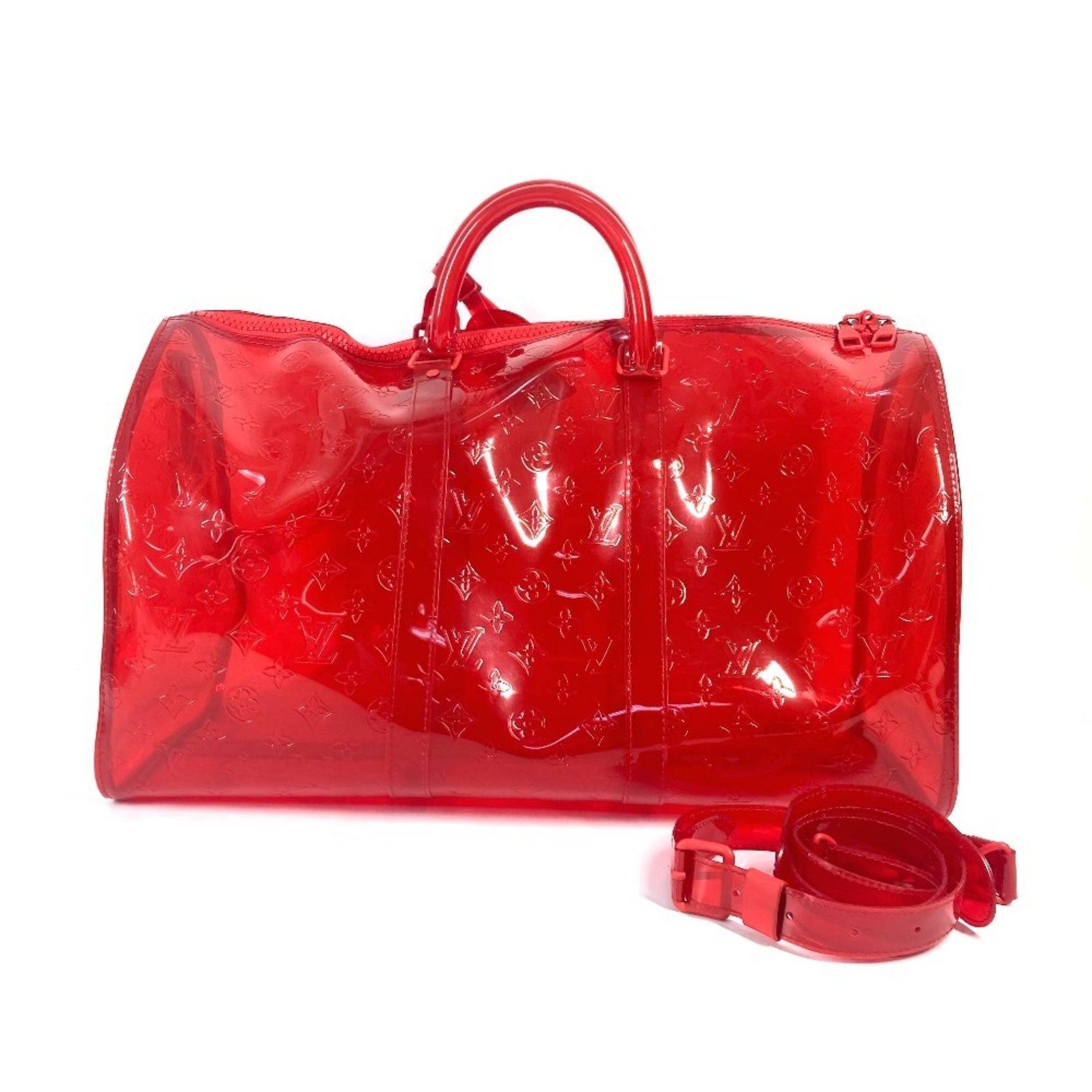 Louis Vuitton Monogram Prism Clear Keepall Bandouliere 50 Bag Travel Shoulder Boston Vinyl Men's Red