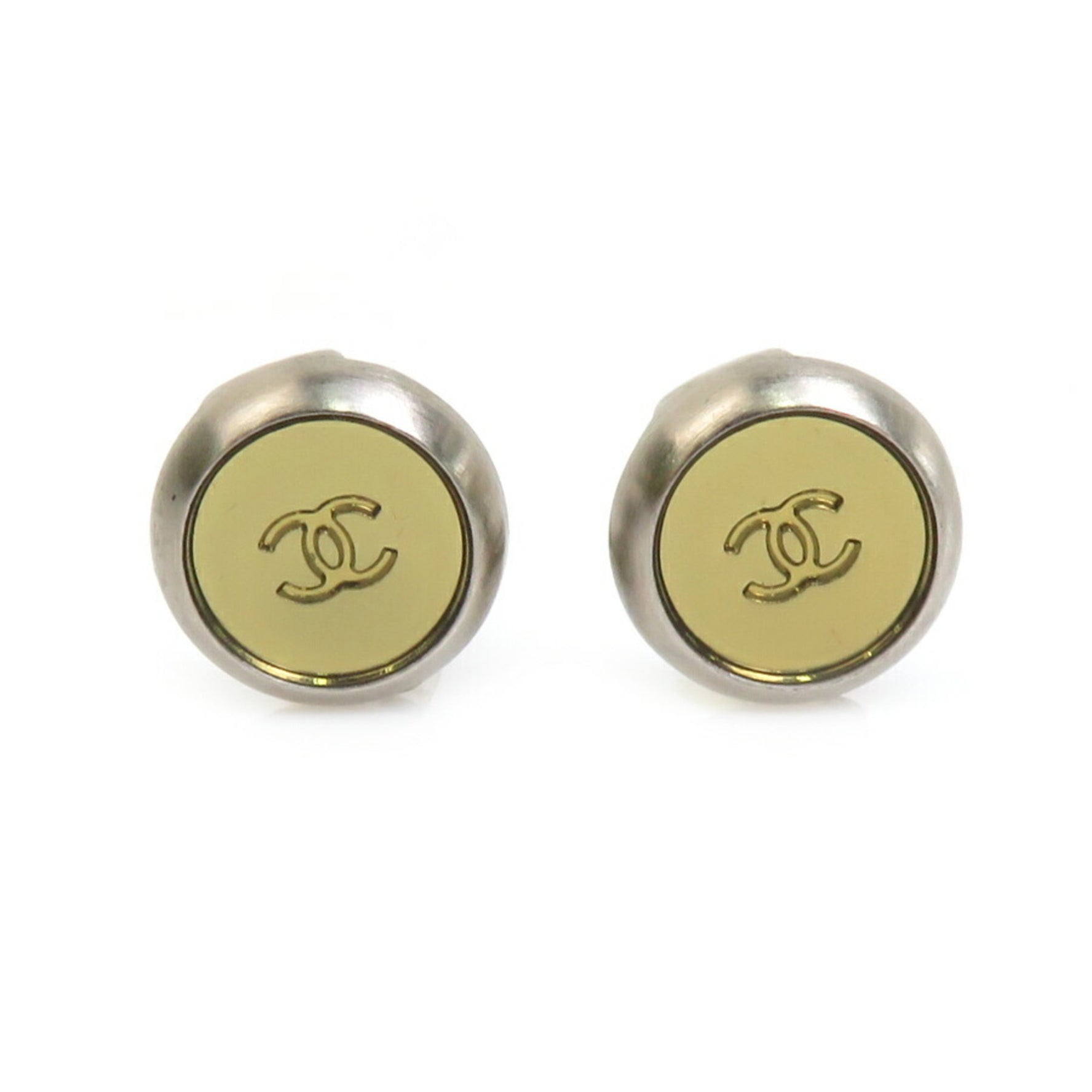 CHANEL Coco Mark Metal Earrings Silver x Gold