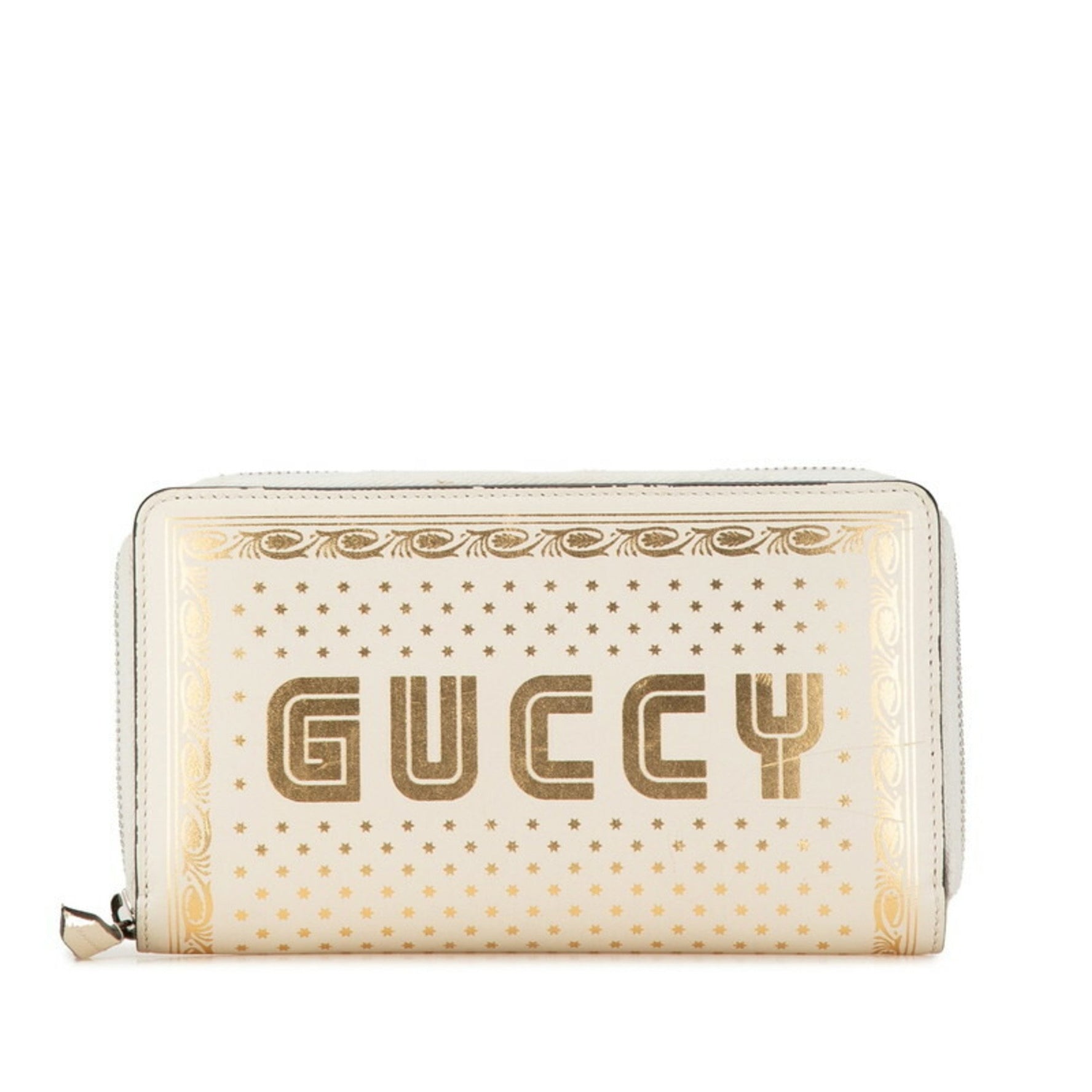 GUCCY SEGA Print Round Long Wallet Ivory White Leather GUCCI