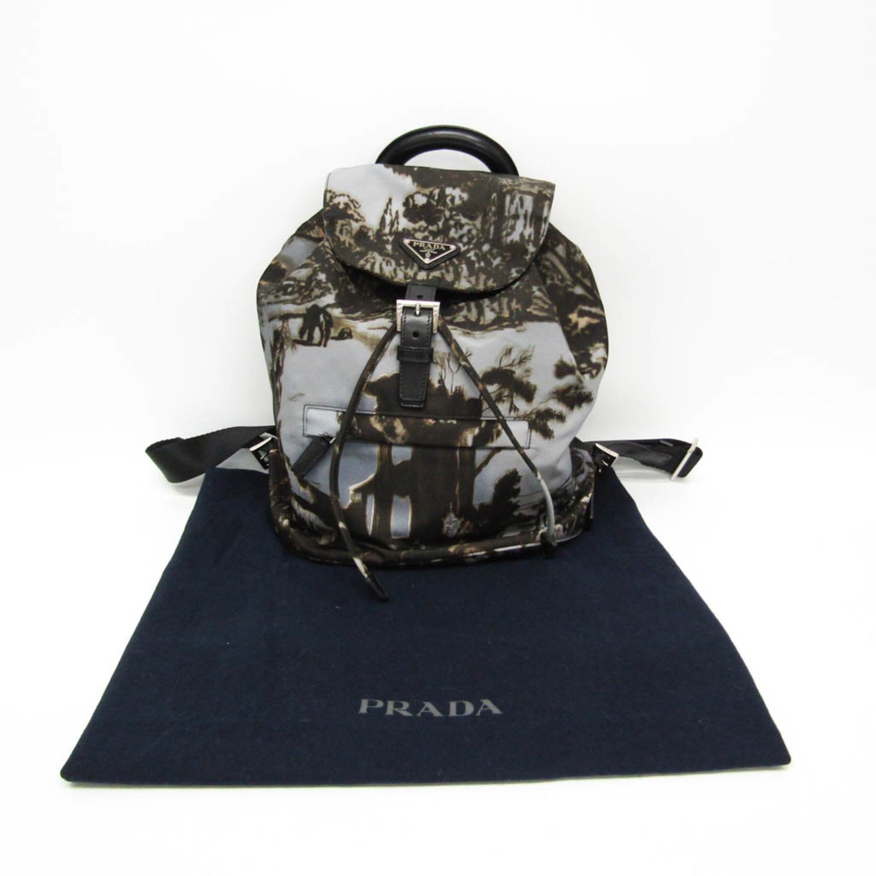 Prada Landscape Painting Nylon Backpack Gray,Khaki Brown
