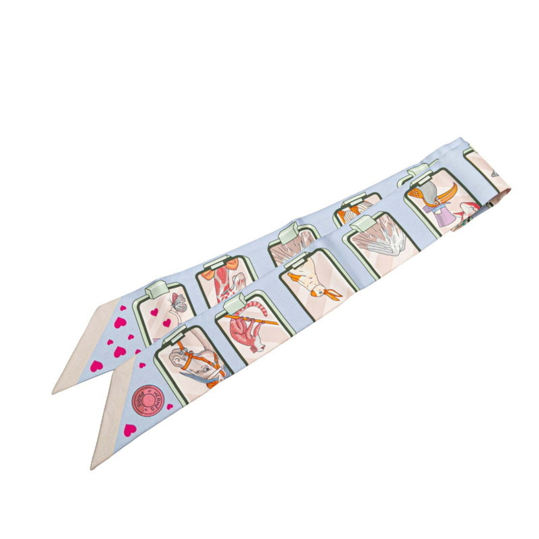 Hermes Twilly STORY Scarf, Blue, Gray, Multicolor, Silk