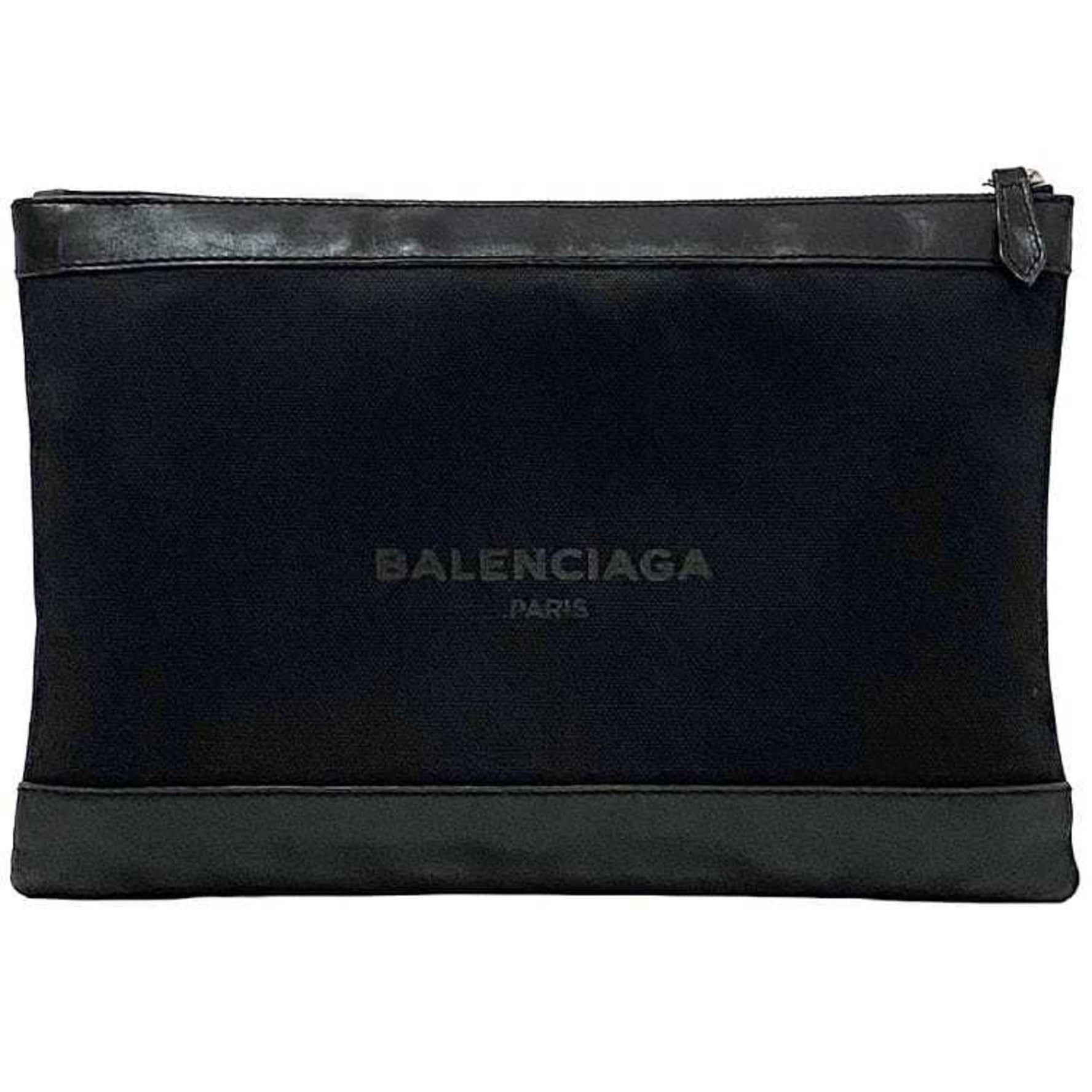 Balenciaga Clutch Bag Navy Clip M 1000 B Second Canvas Leather Men's