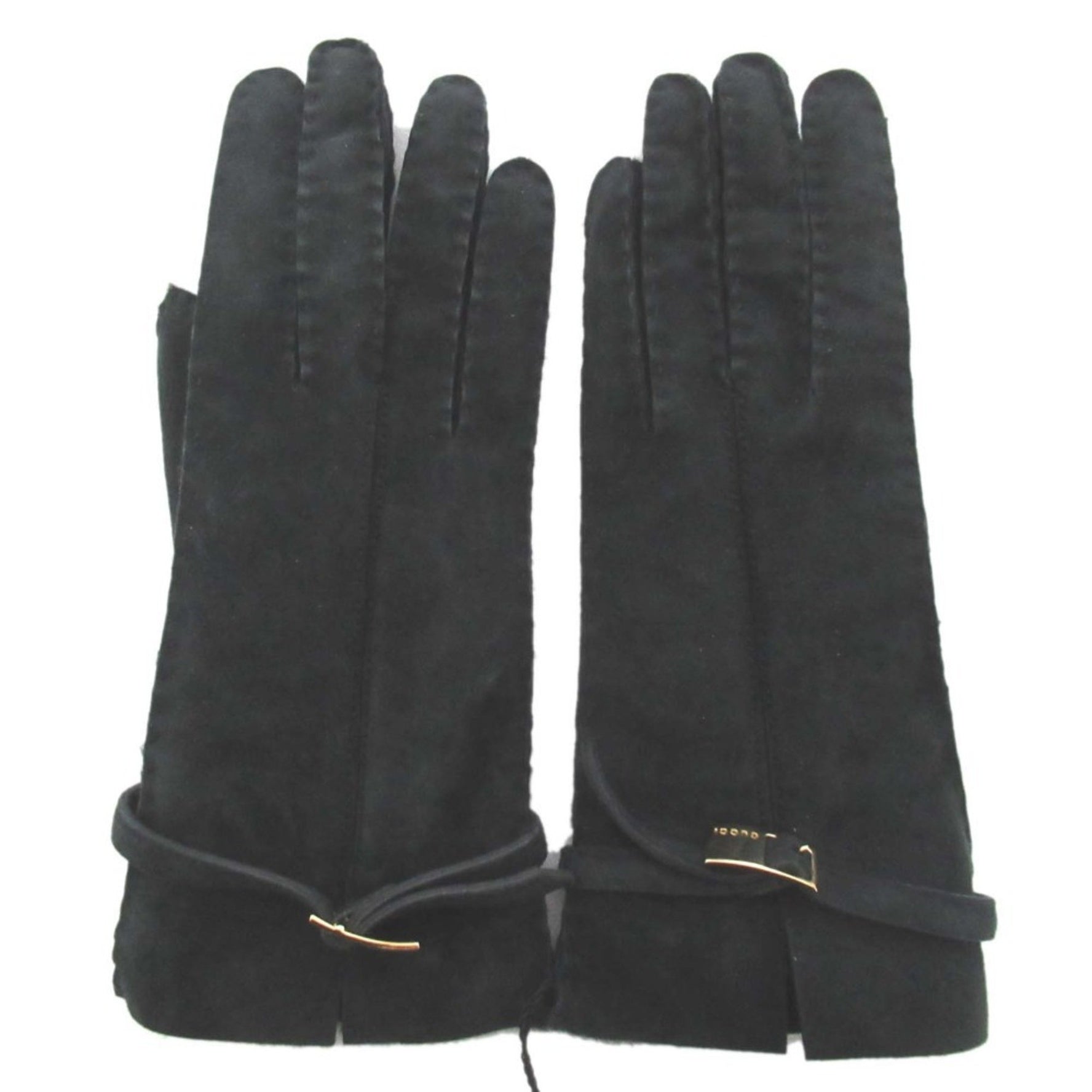 GUCCI Tom Ford period Mouton Women's Gloves 6 1 2 Black x Gold hardware