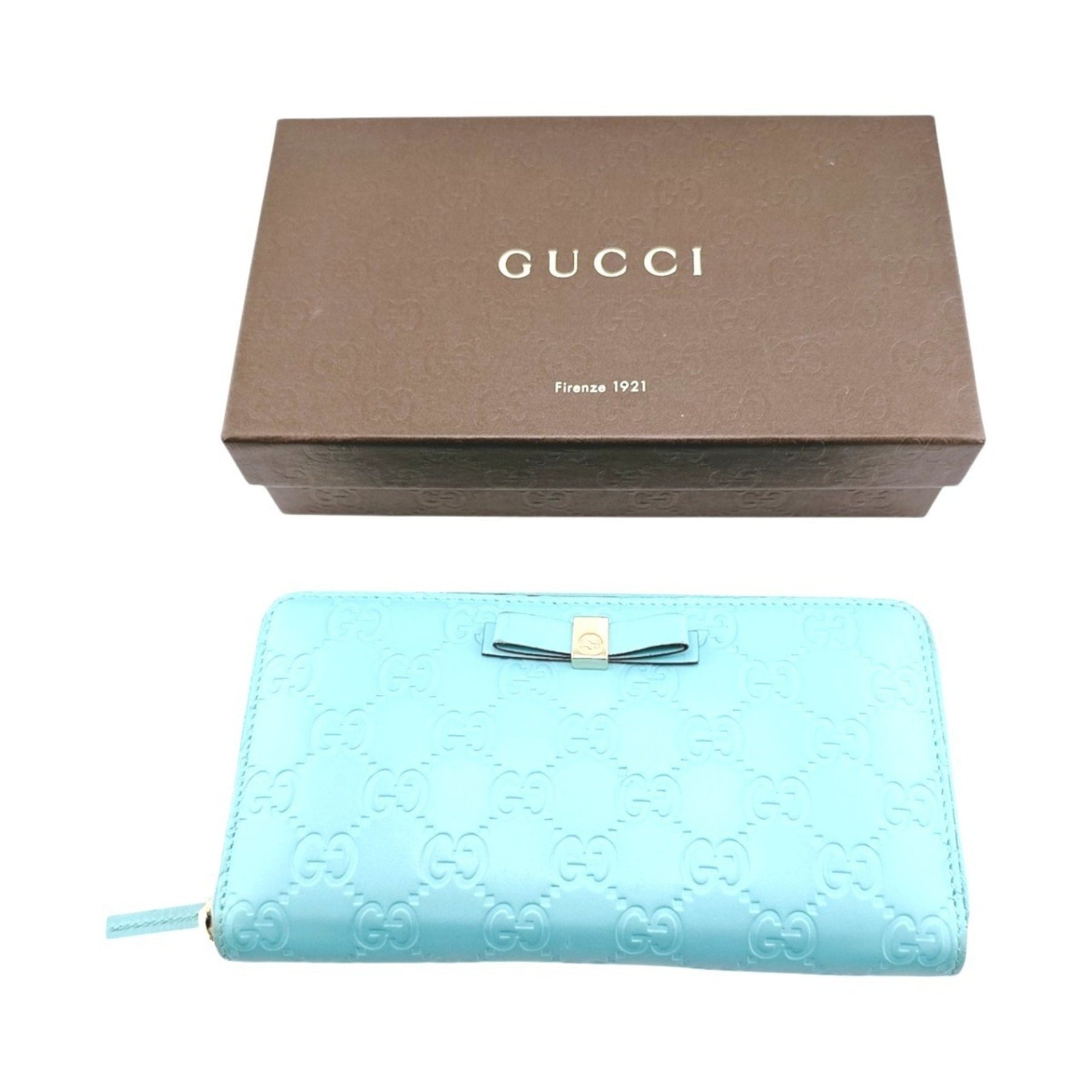 GUCCI Long Wallet Round Guccissima GG Leather Light Blue