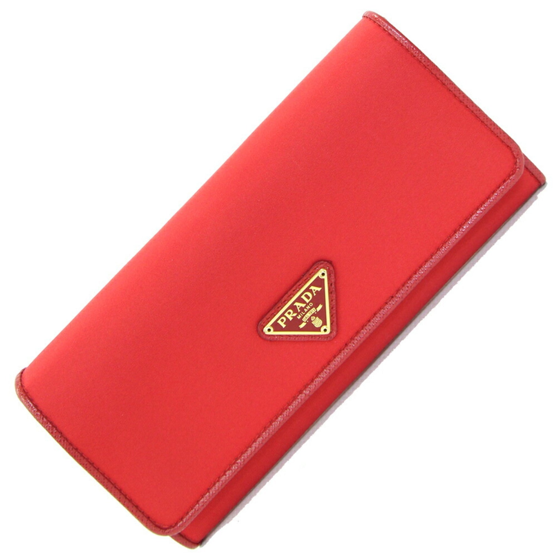 Prada Bi-fold Long Wallet Red Nylon Leather Triangle Card