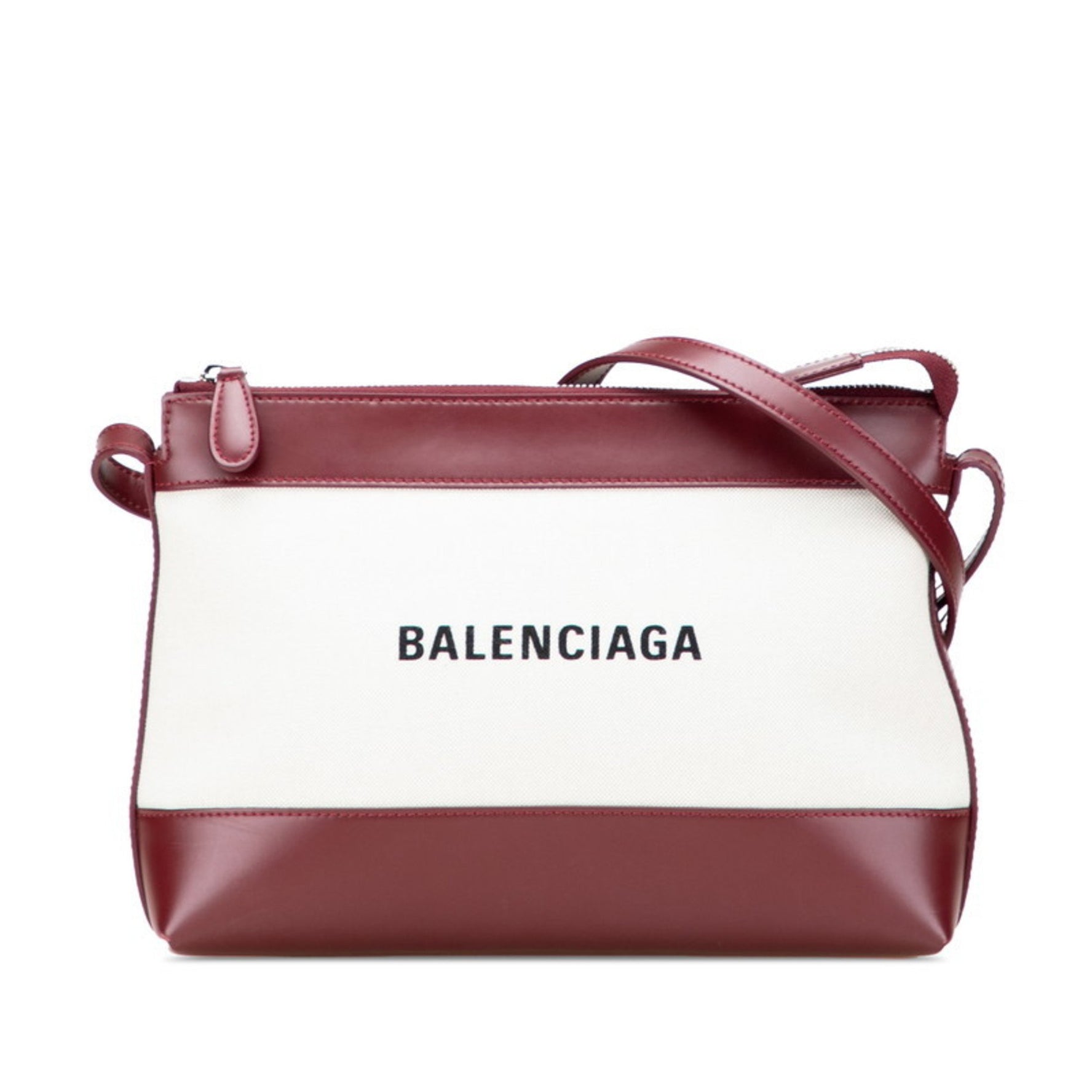 Balenciaga Logo Shoulder Bag Wine Red White Canvas Leather