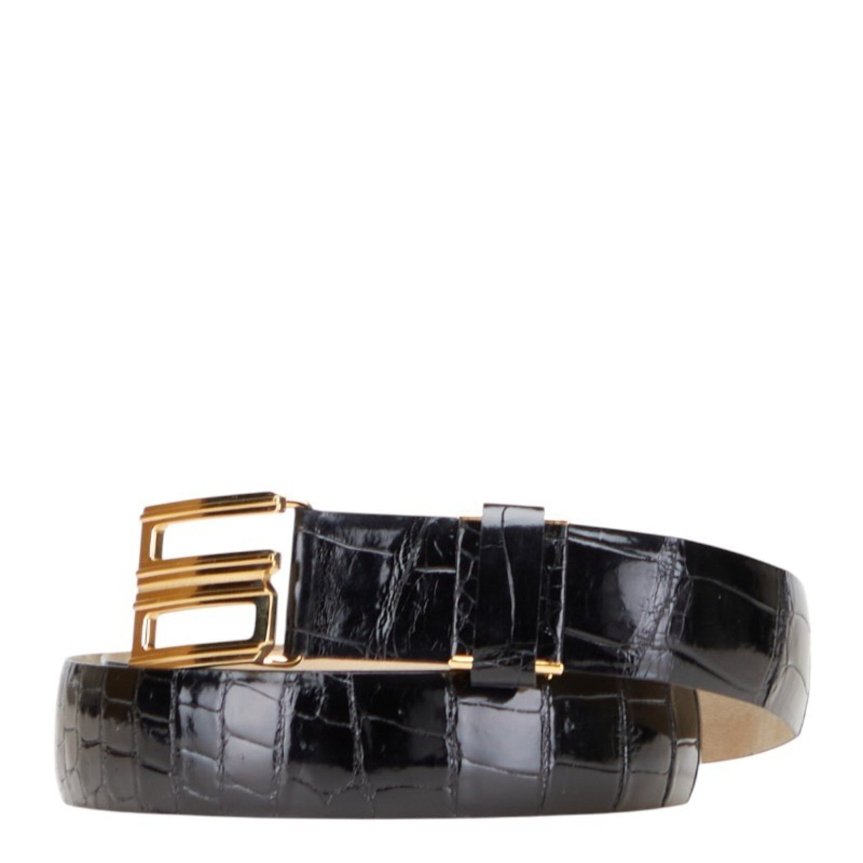 Christian Dior Dior CD Buckle Crocodile Embossed Belt Leather