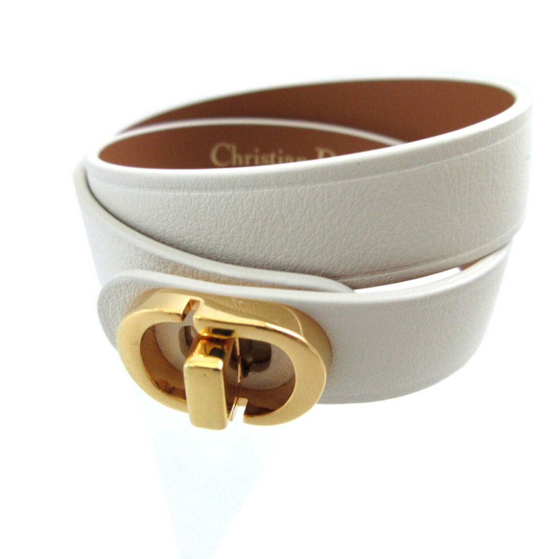 Like new Christian Dior 30 Montaigne Medium size leather white double-strand double bracelet 0318