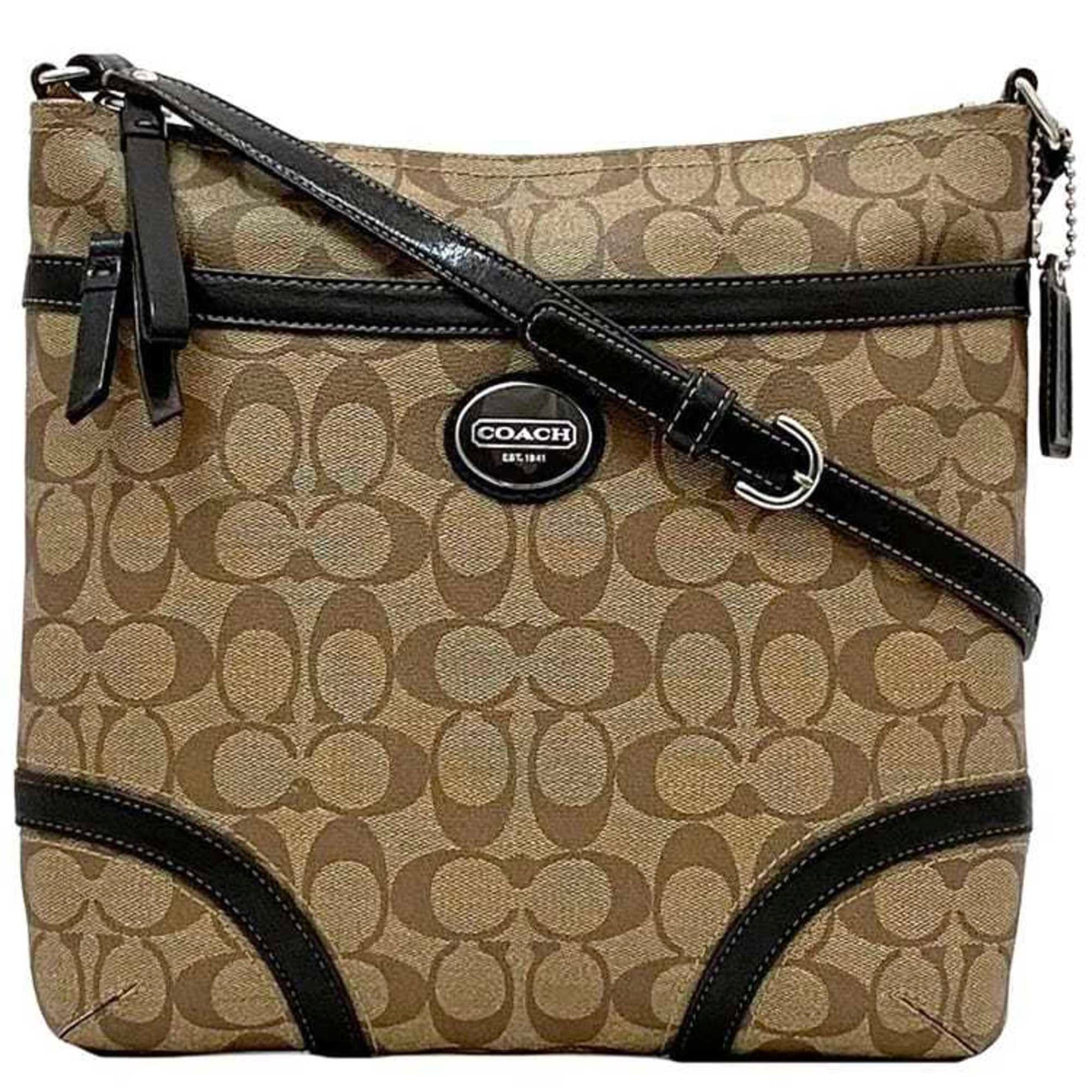 Coach Shoulder Bag Beige Brown Signature PVC Leather Crossbody