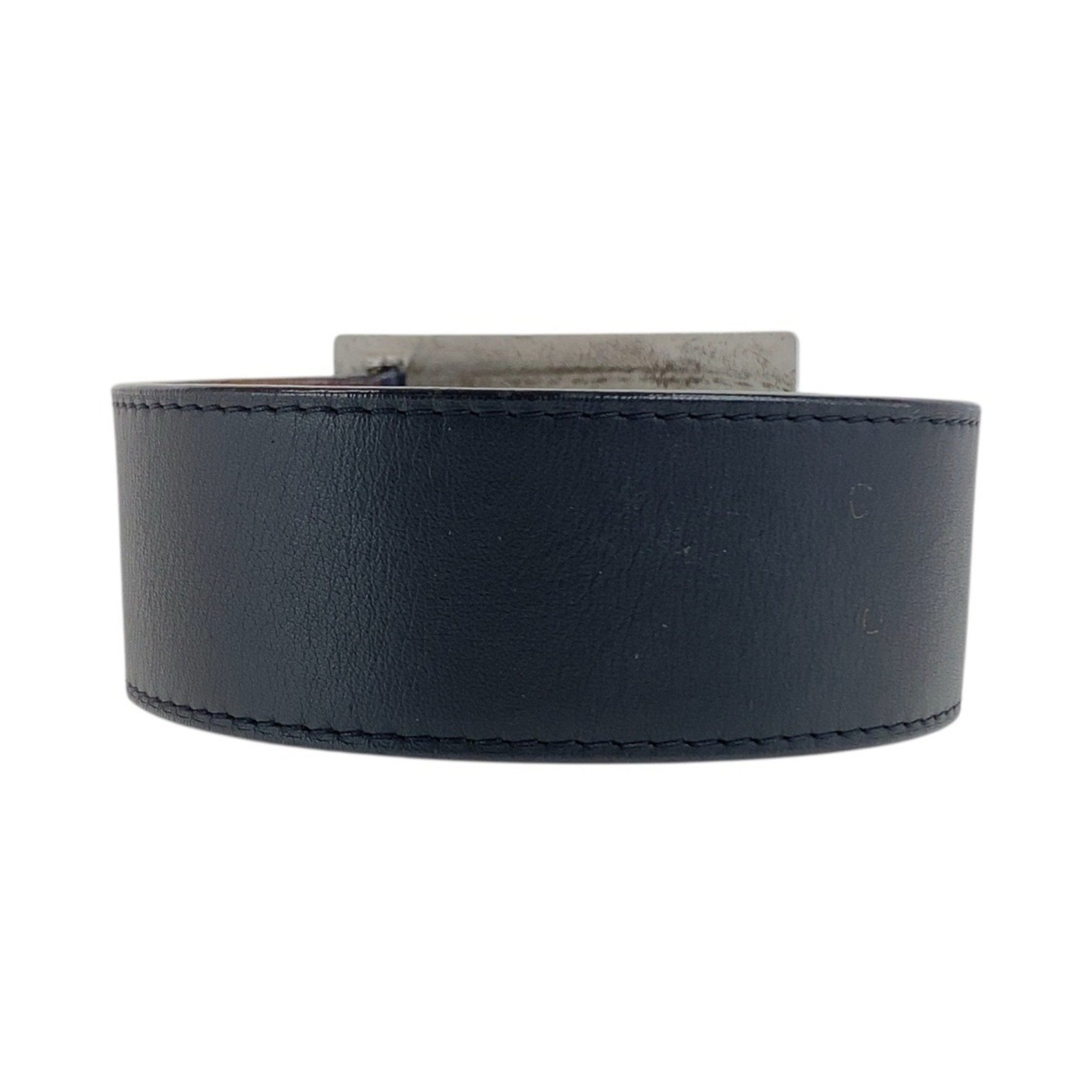 LOUIS VUITTON Santur Jeans Belt, (44 inches), Black Leather with Silver Hardware