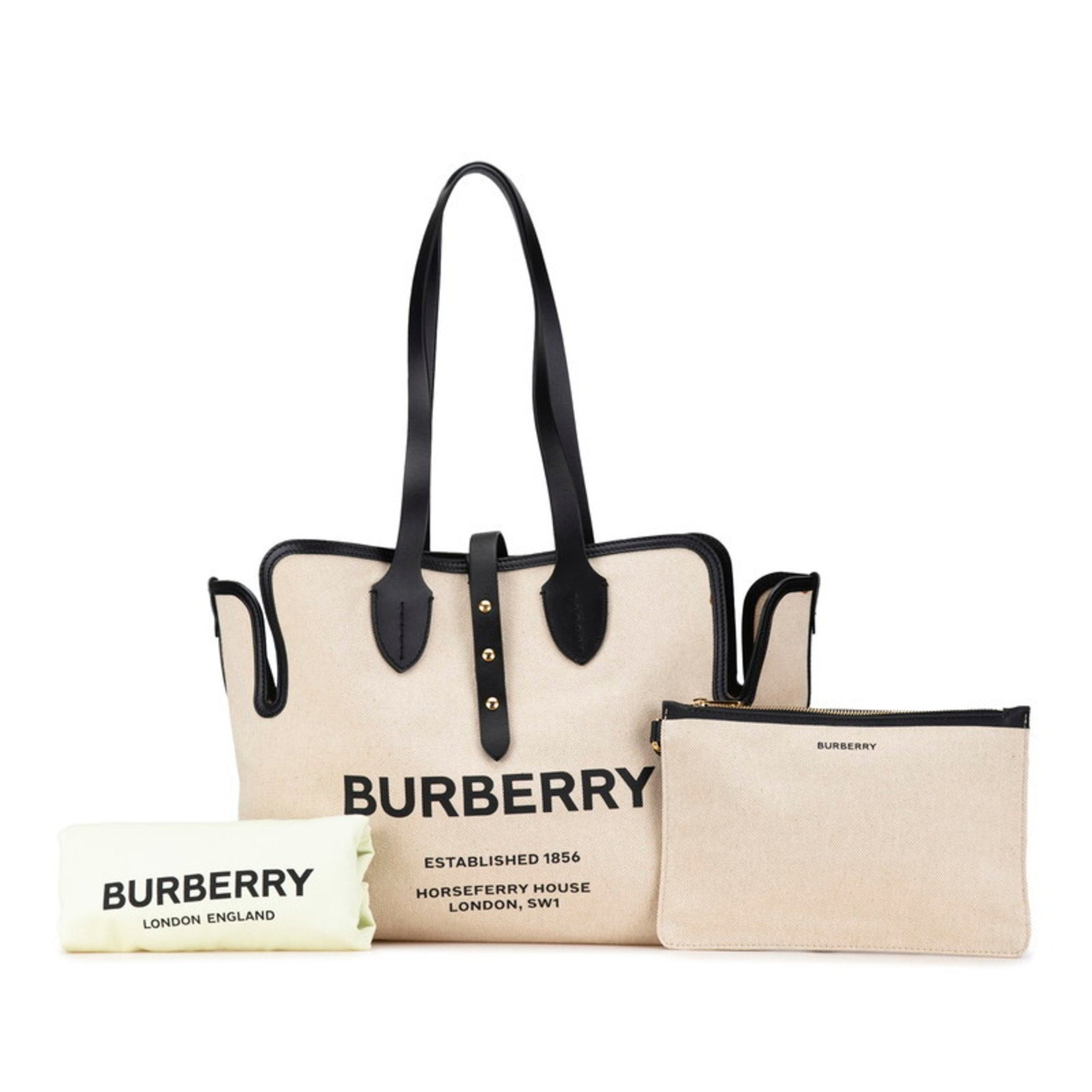 Burberry Tote Bag Shoulder Natural Canvas Leather
