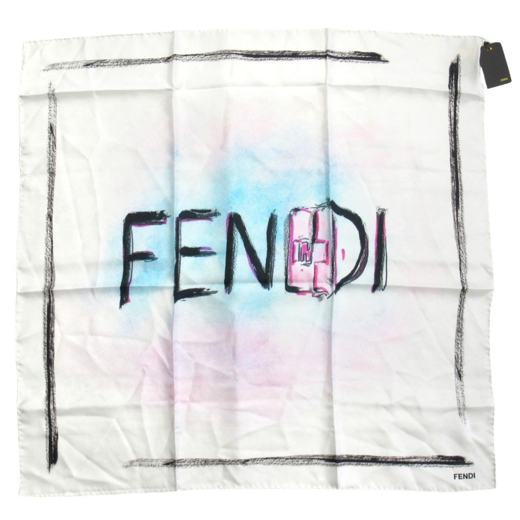 FENDI Scarf/Muffler Baguette Mania Logo Bag Motif Stole/Muffler White Black Multi Men's