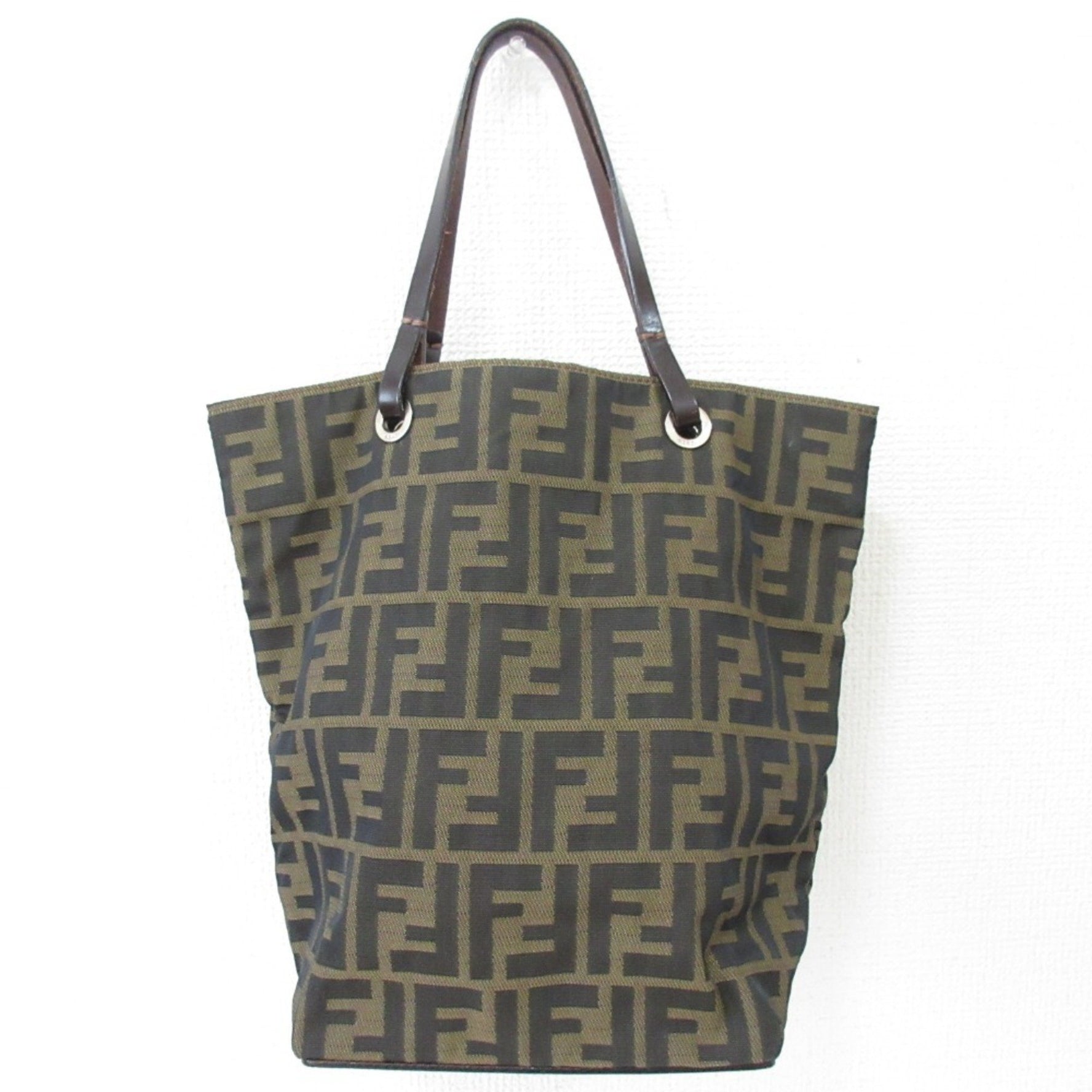 FENDI Zucca Print Canvas Tote Bag with Leather Handles