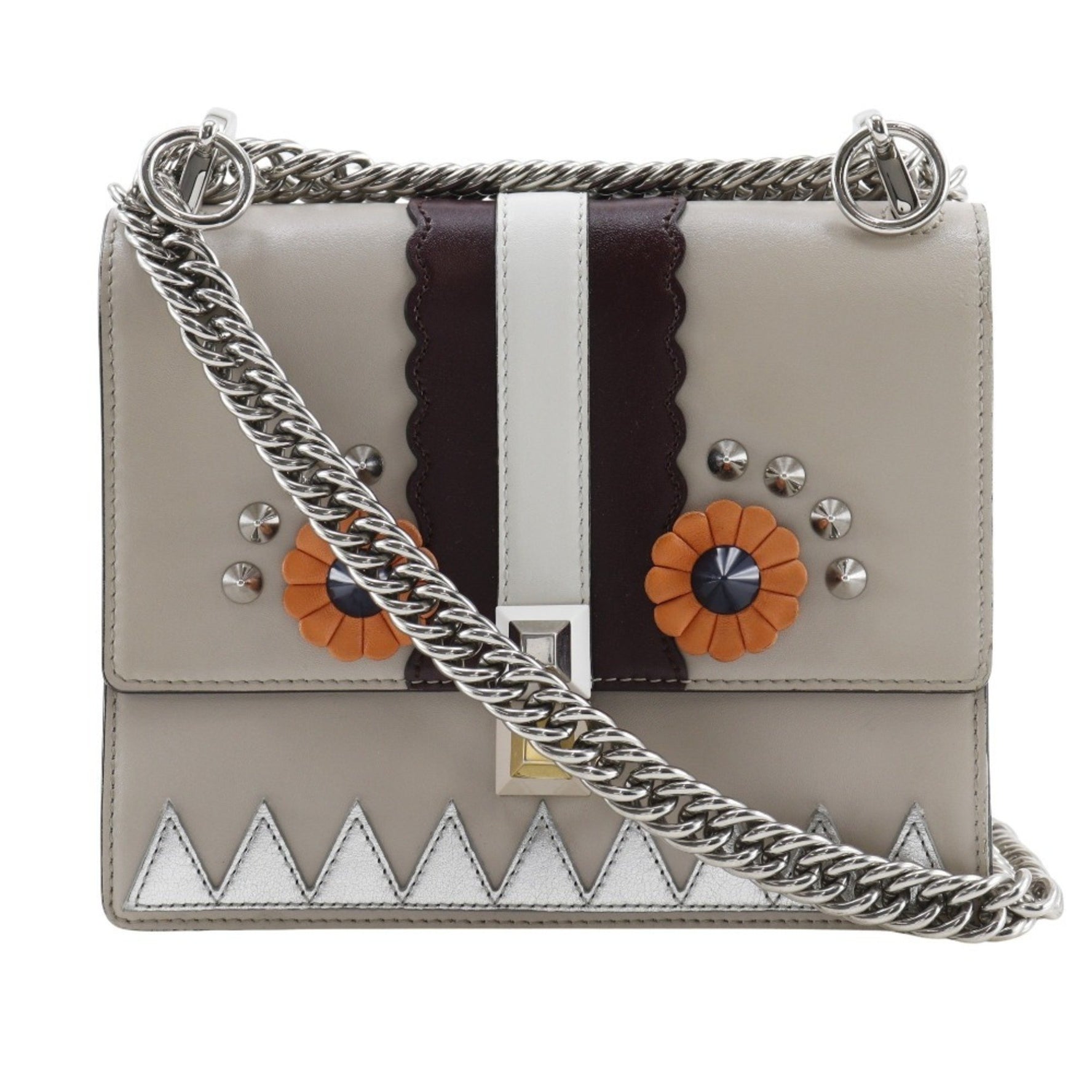 FENDI Canai Shoulder Bag Studs Calf Flap Mini