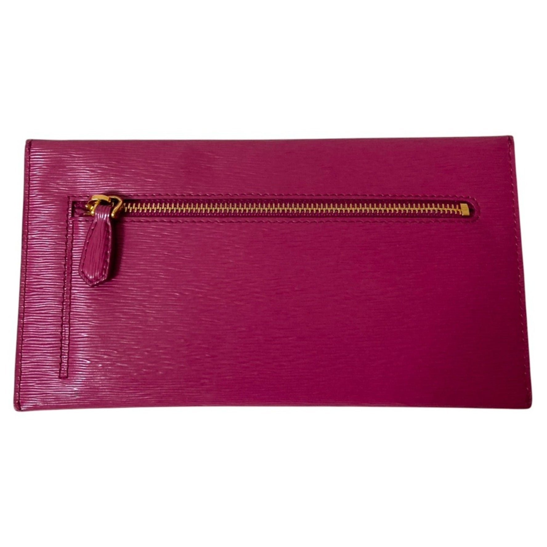 PRADA Envelope Leather Long Wallet, Red