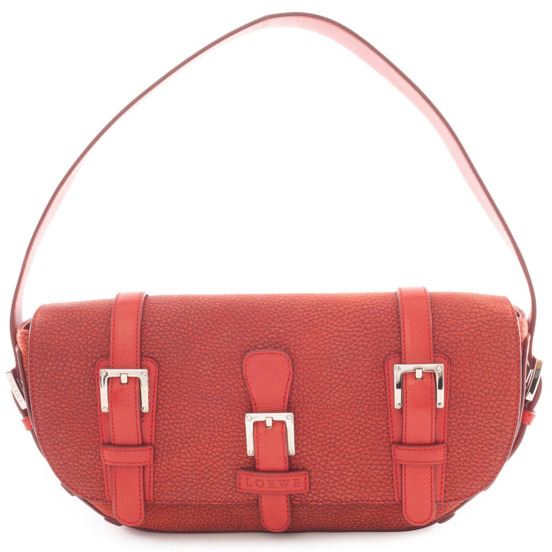 LOEWE Senda Handbag in Red Leather with Half Moon Design