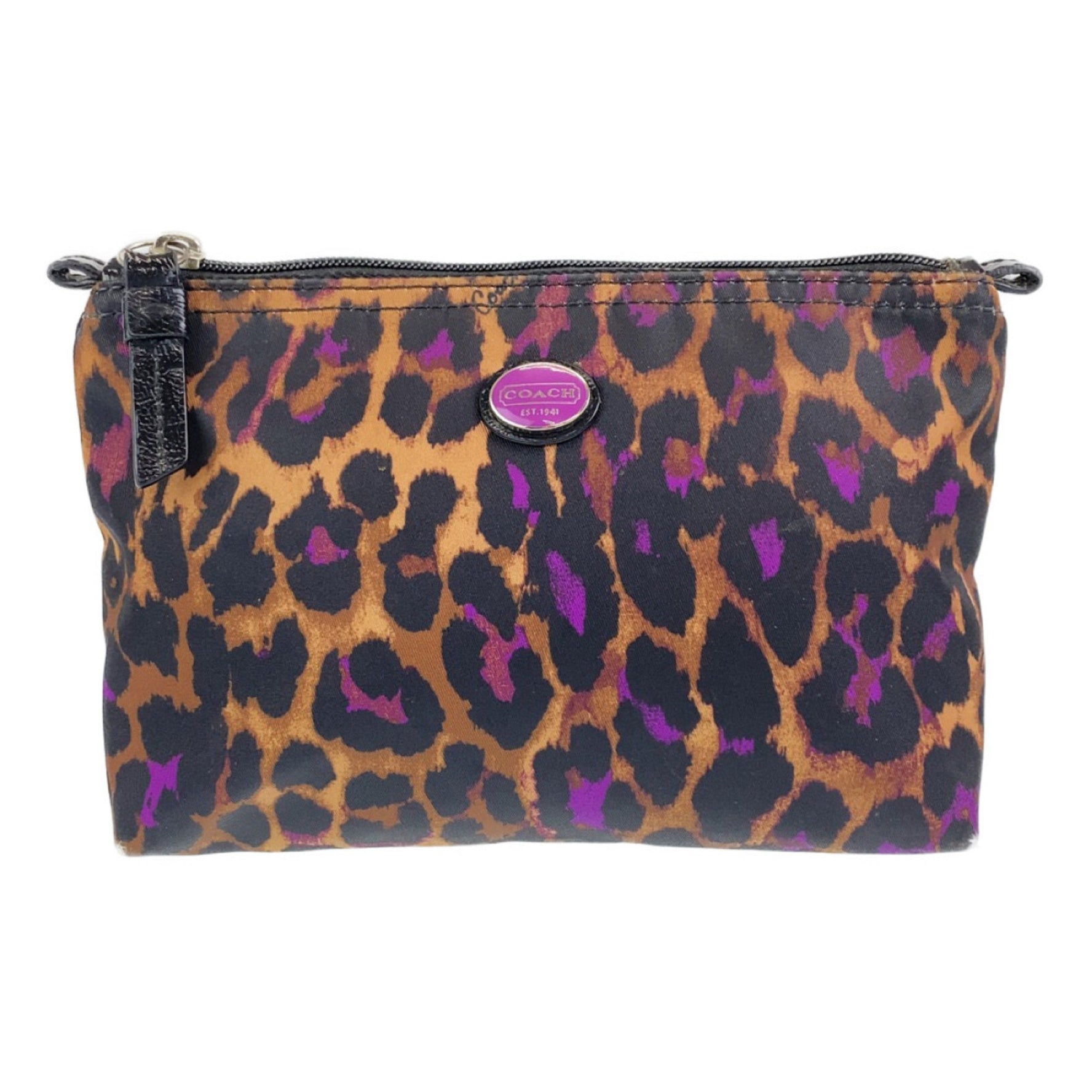 COACH Brown Black Purple Nylon Leather Pouch