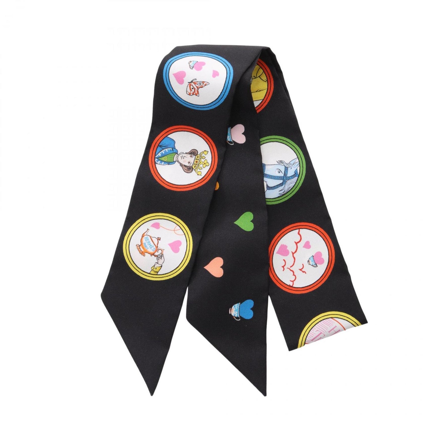 Hermes Twilly Tea Time Scarf Silk Black Multicolor