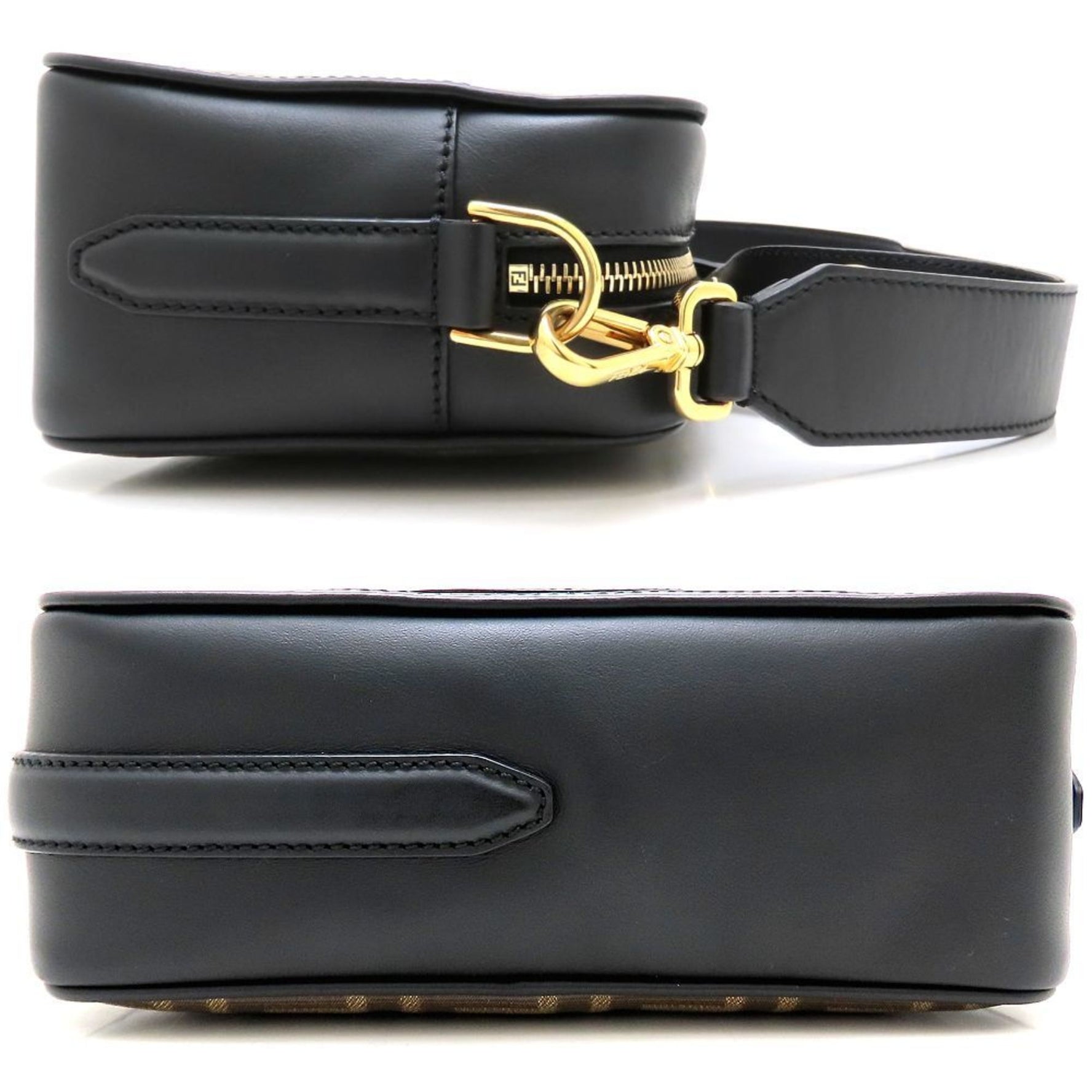 FENDI Camzucca Shoulder Bag Coated Canvas x Leather Brown Black