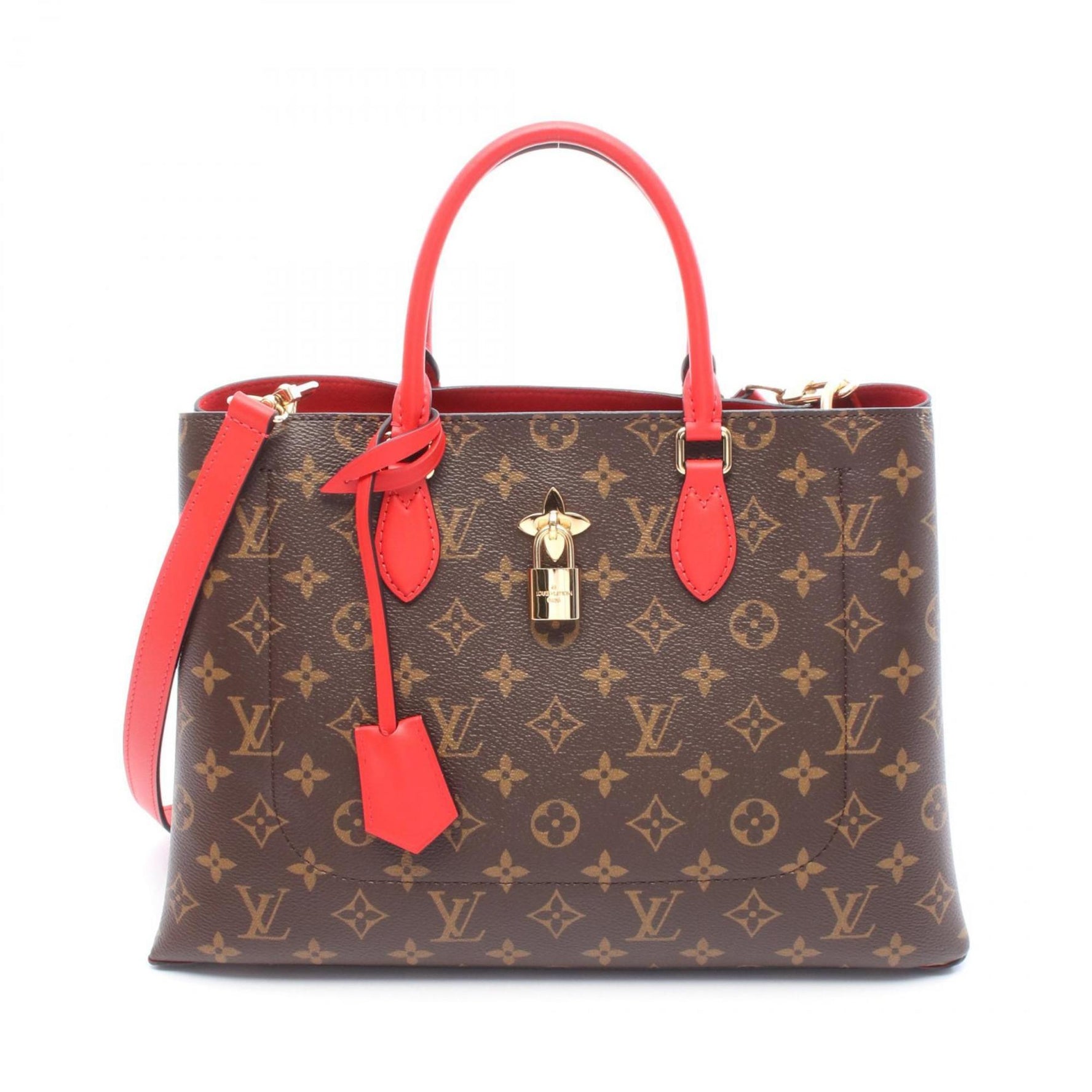 Louis Vuitton Flower Tote Bag, PVC-Coated Canvas and Leather, Monogram, Brown/Red