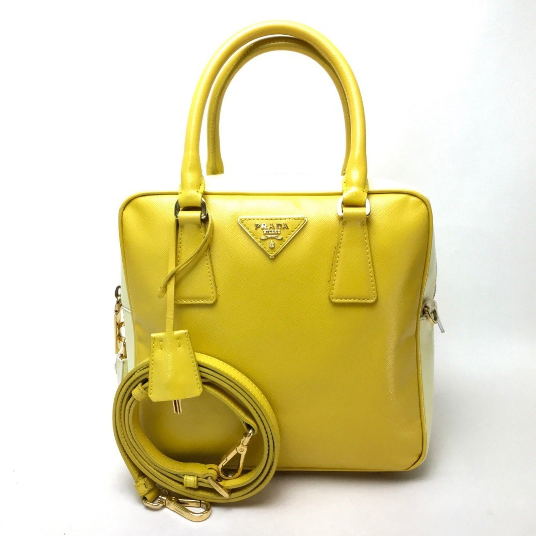 PRADA Bicolor Saffiano Bernice Handbag Leather Yellow