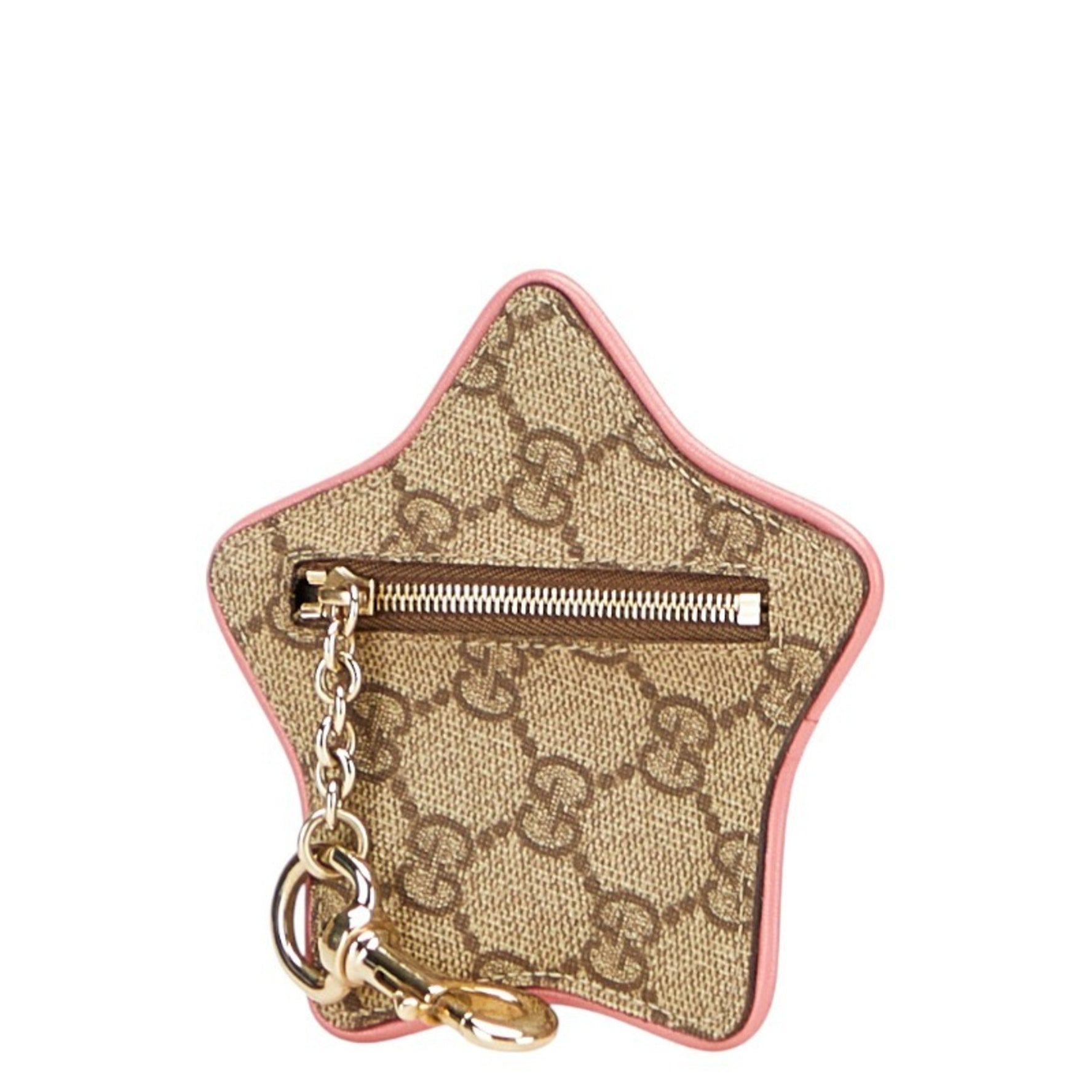 Gucci GG Supreme Star Wallet/Coin Case Charm Keychain Beige Pink Leather